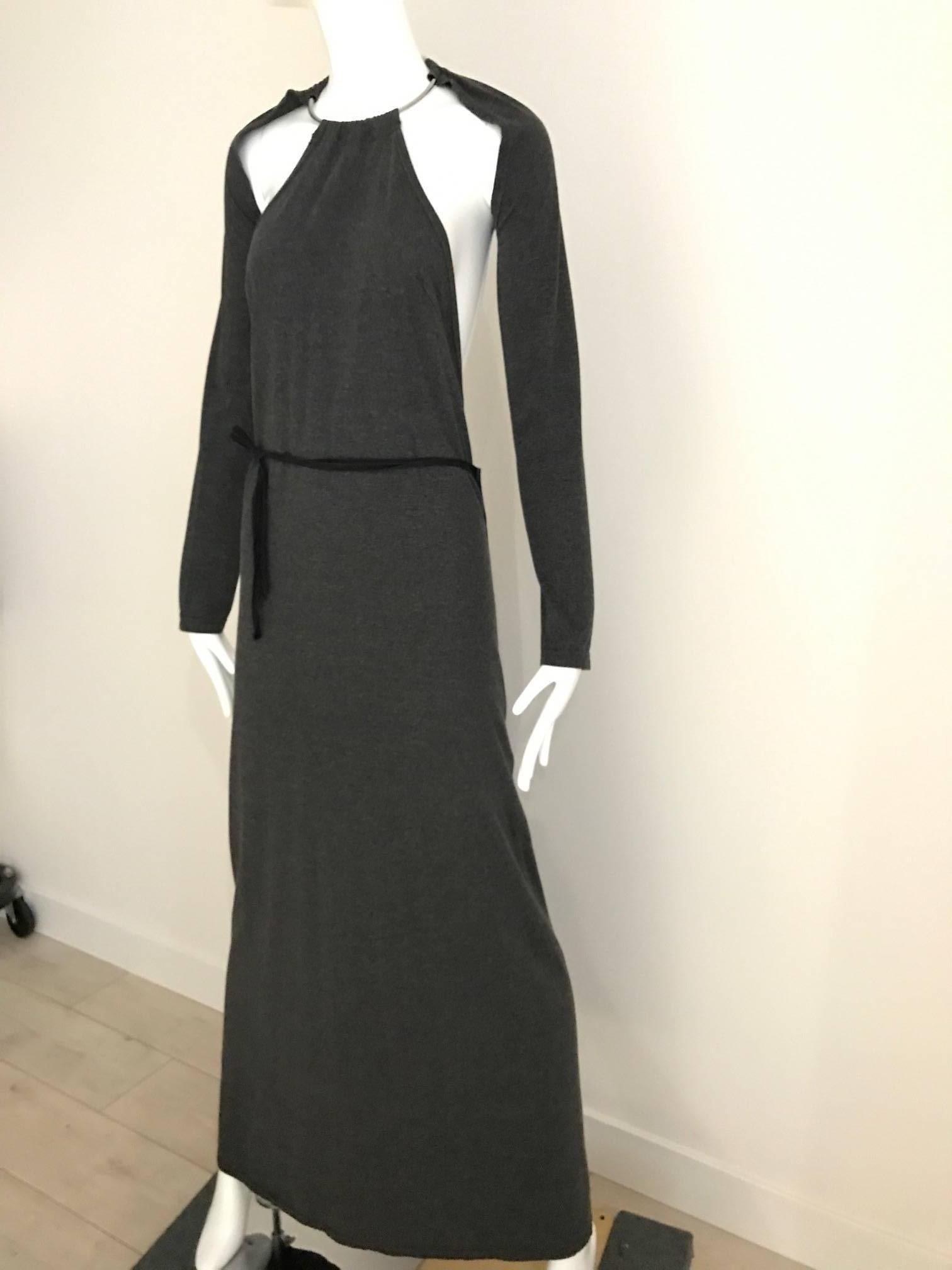 Women's Margiela Grey Knit Halter Dress with Detachable  Long Sleeve
