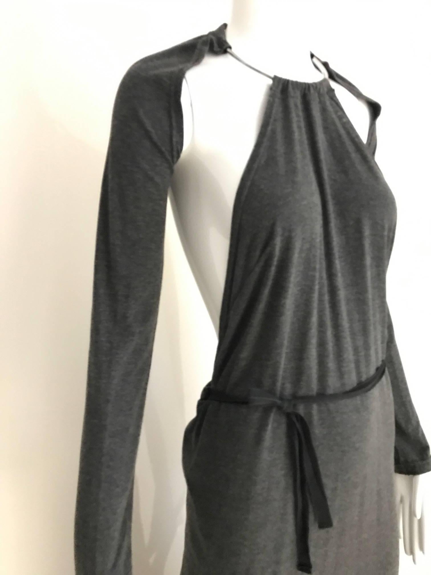 Black Margiela Grey Knit Halter Dress with Detachable  Long Sleeve