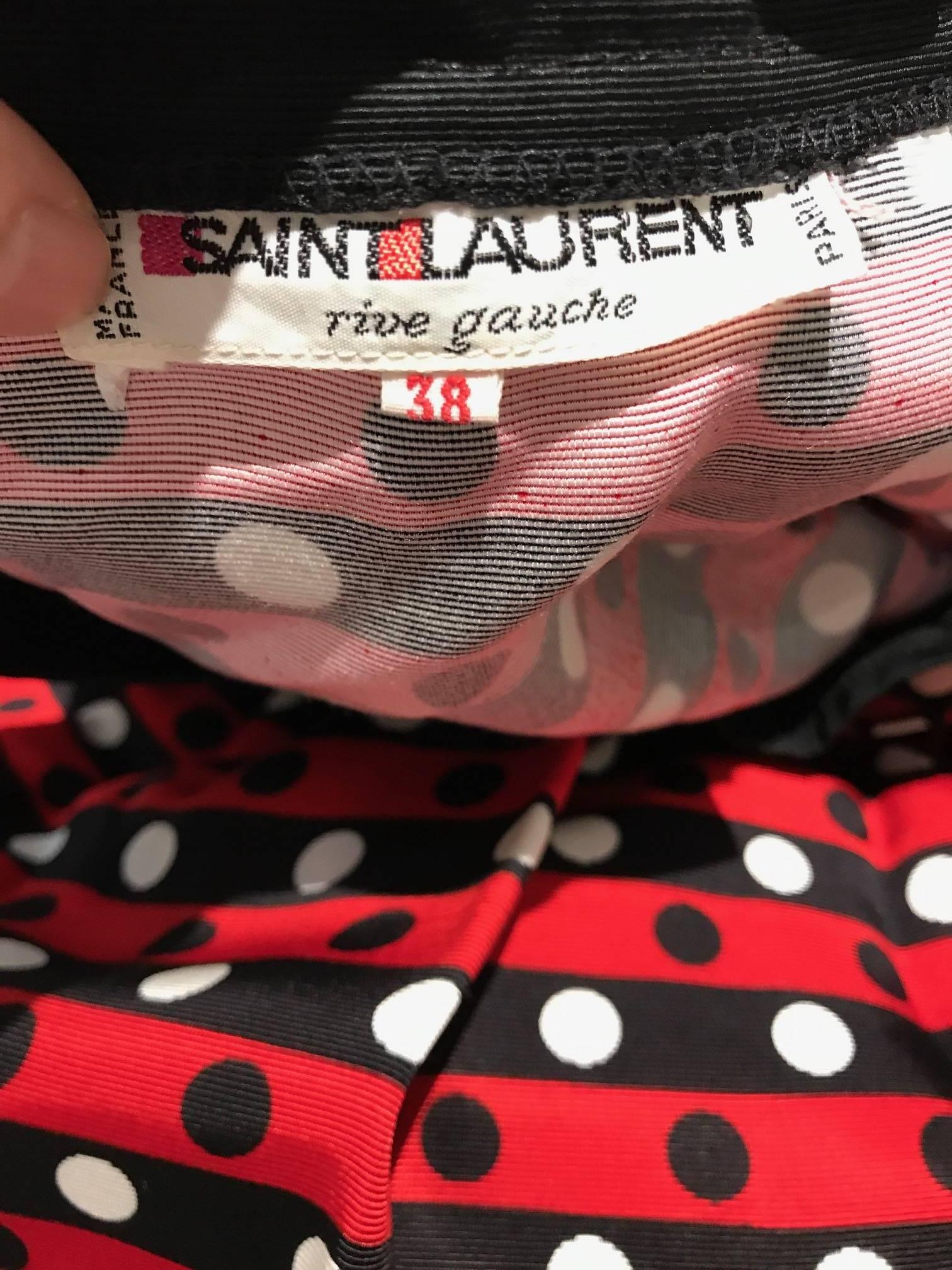 Black Vintage Saint Laurent red polkadot blouse and skirt ensemble For Sale
