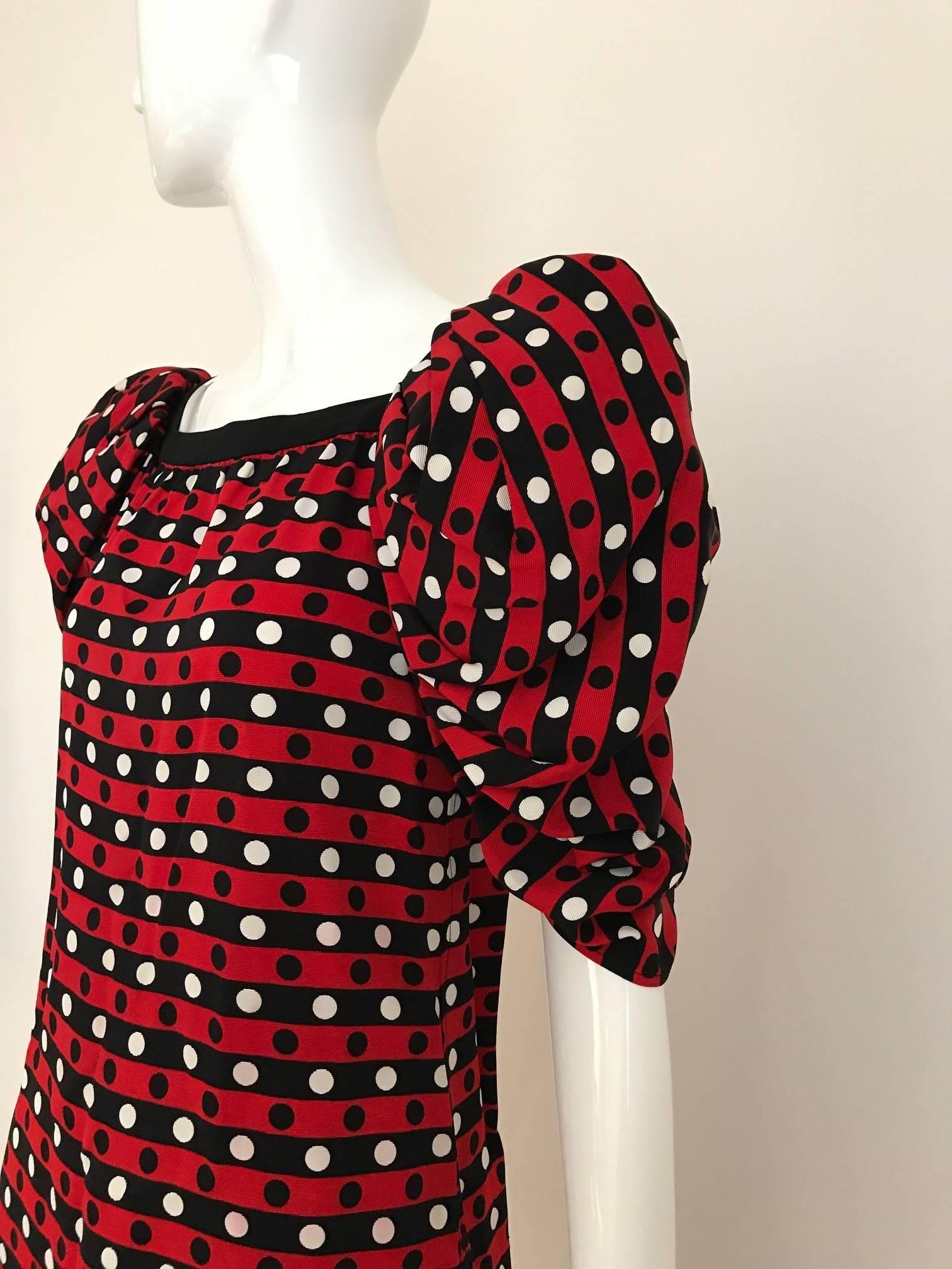 Vintage Saint Laurent red polkadot blouse and skirt ensemble In Excellent Condition For Sale In Beverly Hills, CA