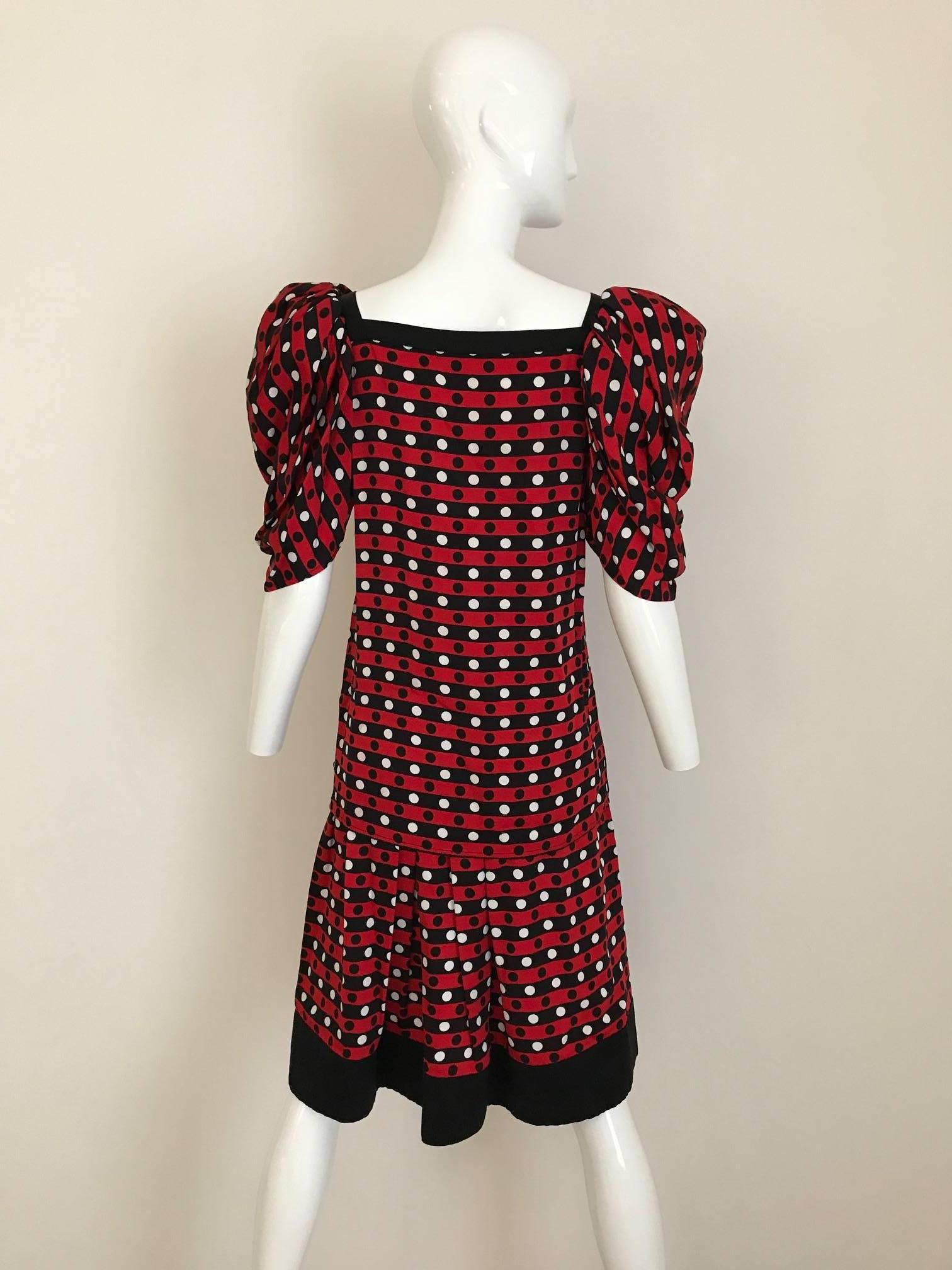 Women's Vintage Saint Laurent red polkadot blouse and skirt ensemble For Sale