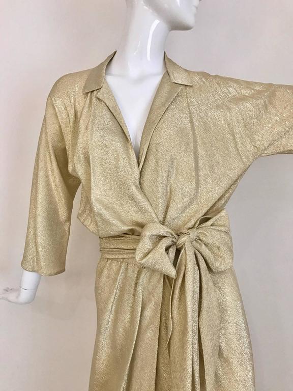 Vintage 1970s HALSTON Gold Metallic Lame 70s Wrap Cocktail Dress at ...