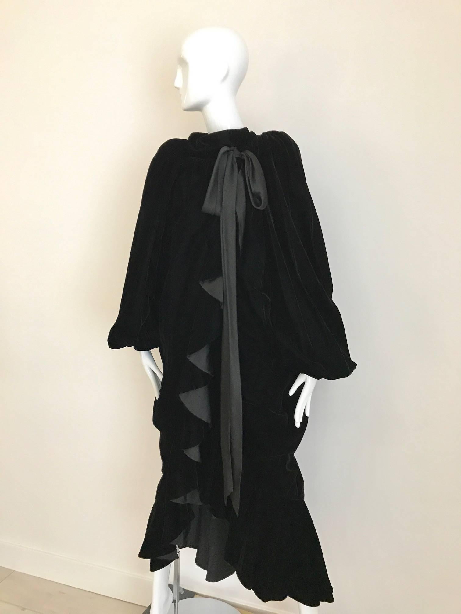 Black Vintage Yves Saint Laurent black  silk velvet evening coat 