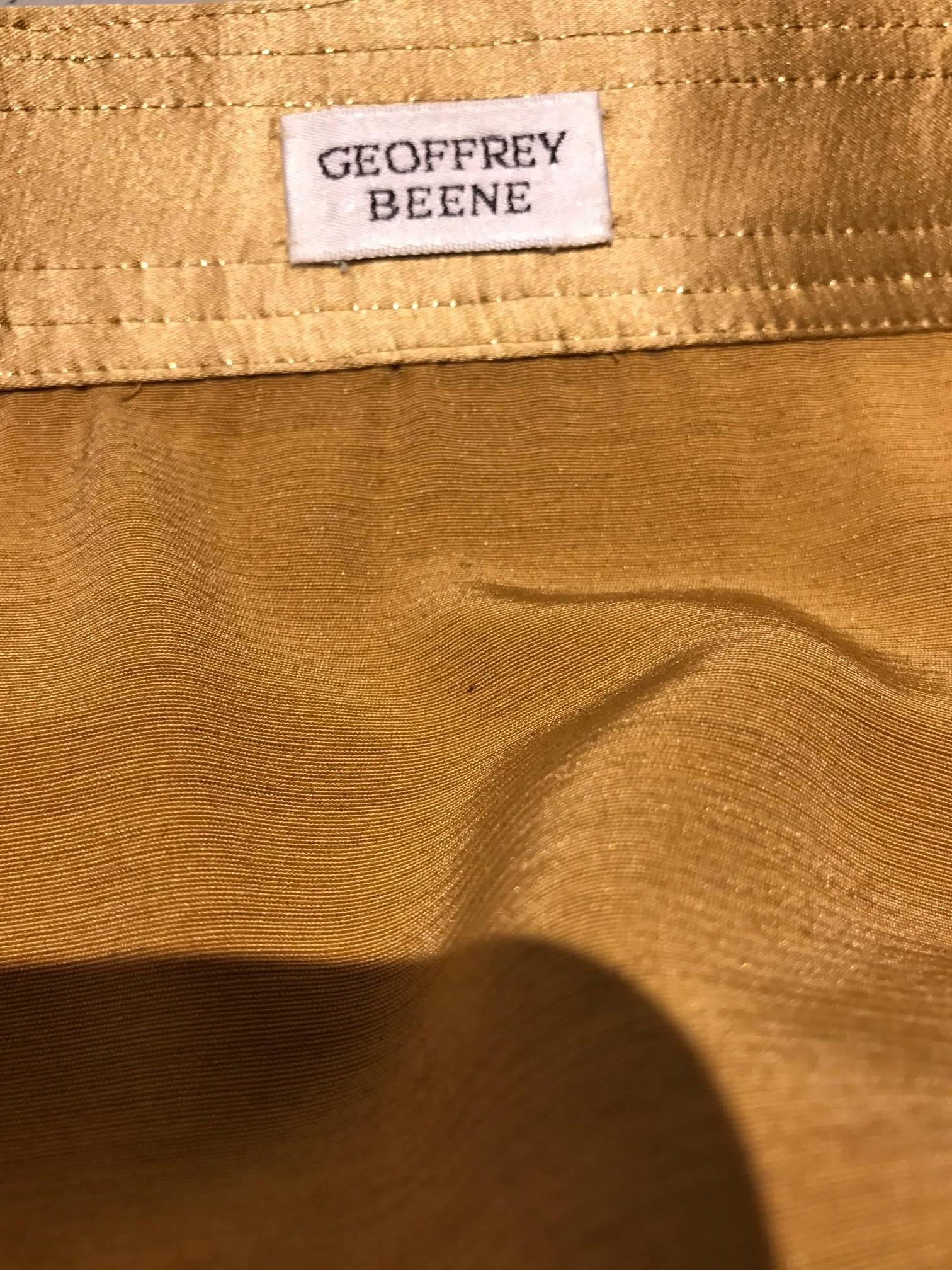 Brown 90s Vintage Geoffrey Beene gold and grey silk wrap skirt