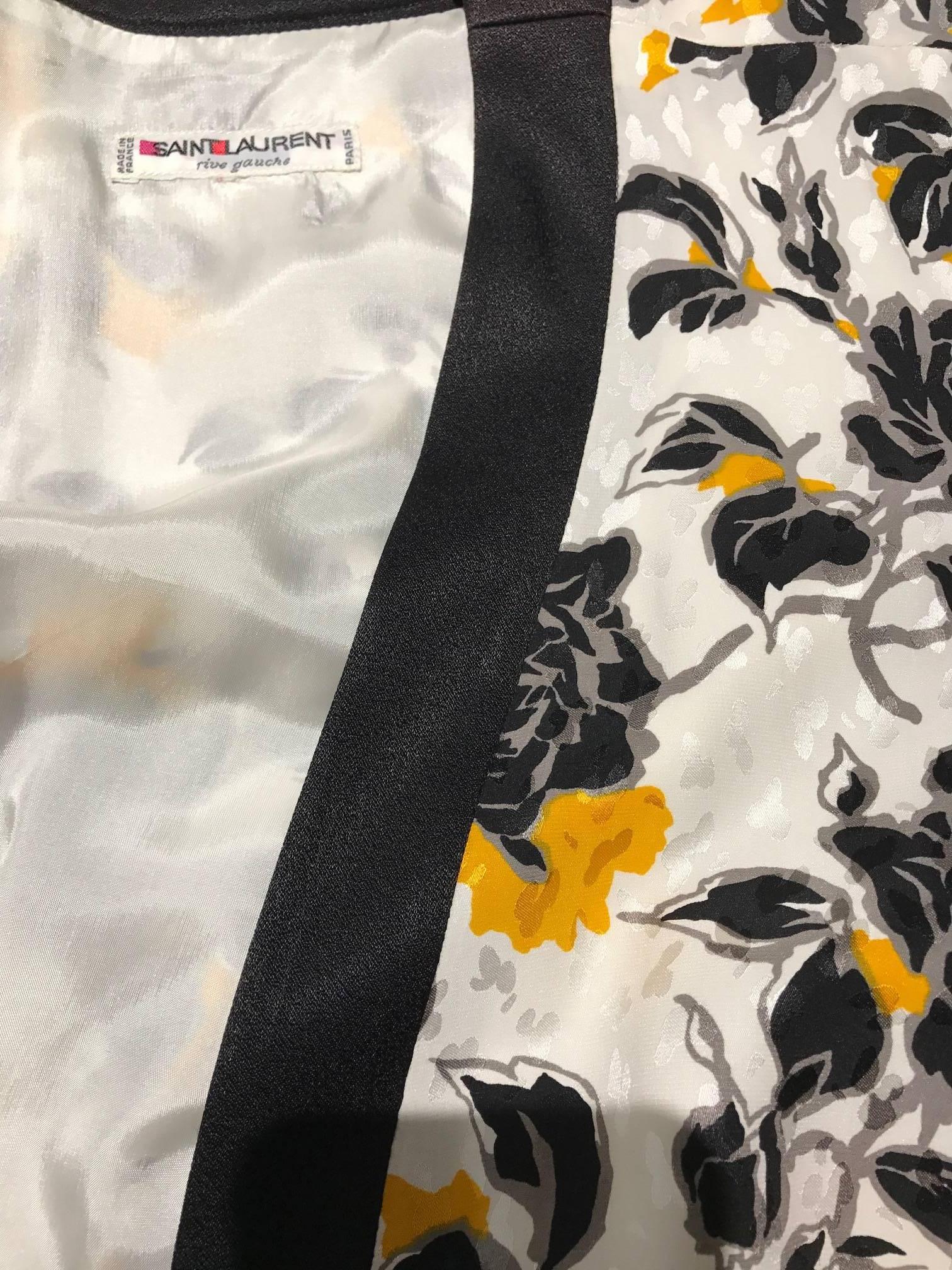 Vintage Saint Laurent Rive Gauche Black and Yellow Floral Print Wrap Dress For Sale 1