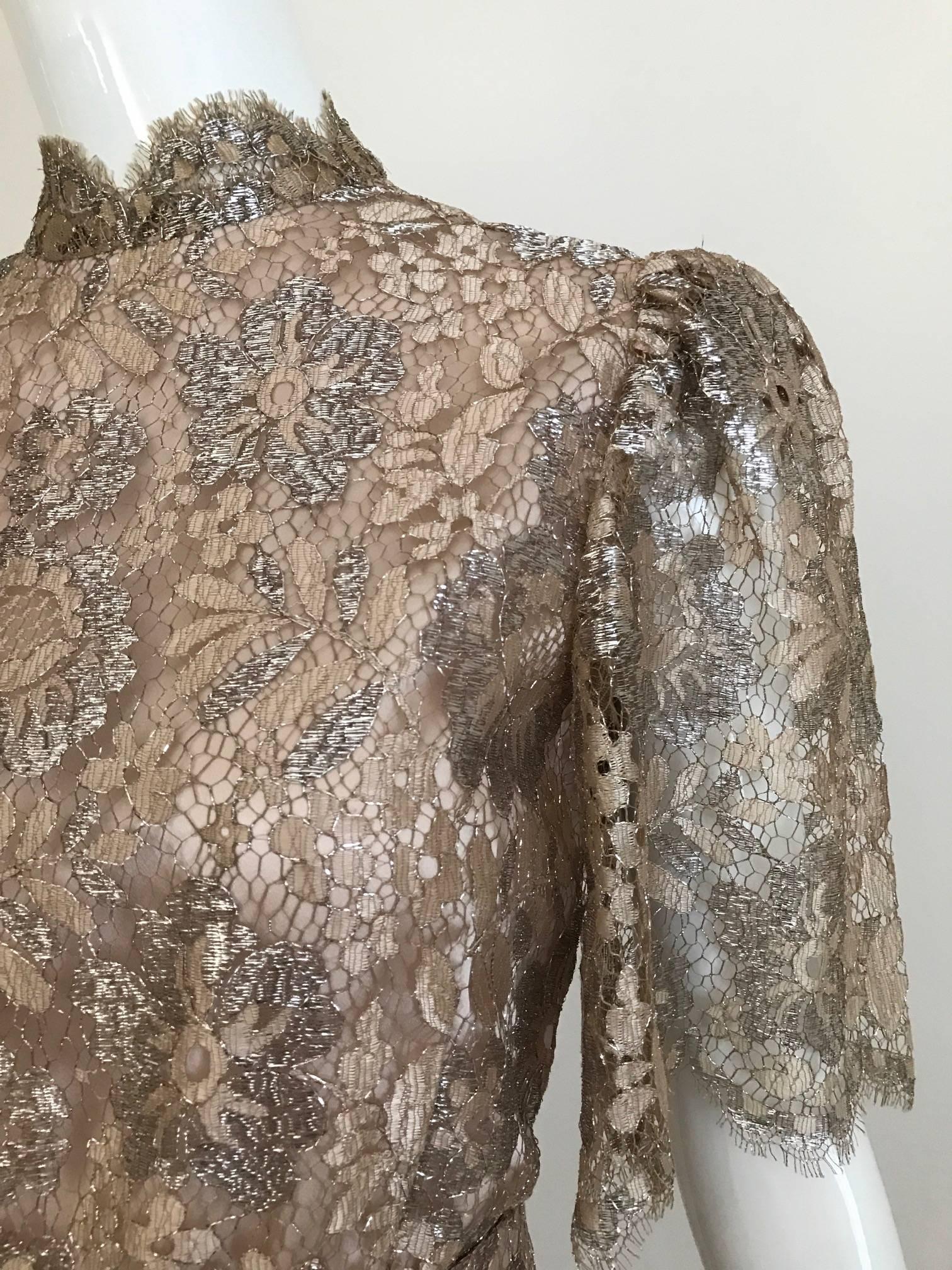 Brown 1970s Metalic Lace Cocktail Dress