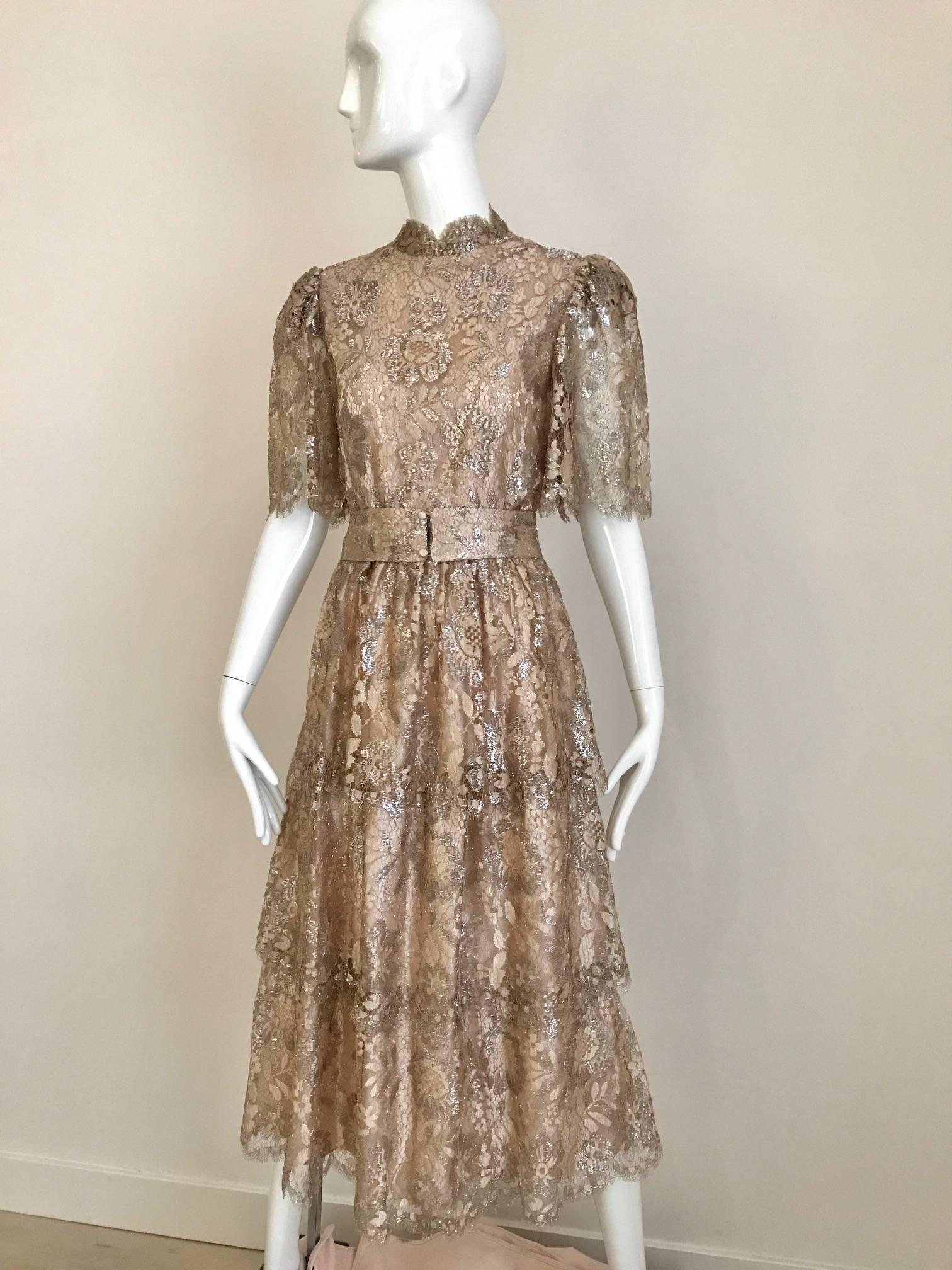 1970s Metalic Lace Cocktail Dress 1