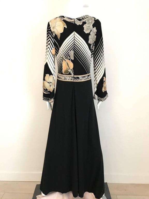 1970s Black and White Print Maxi Dress