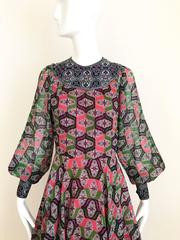 1970s Indian Print Multi Color Cotton 70s vintage Summer dress