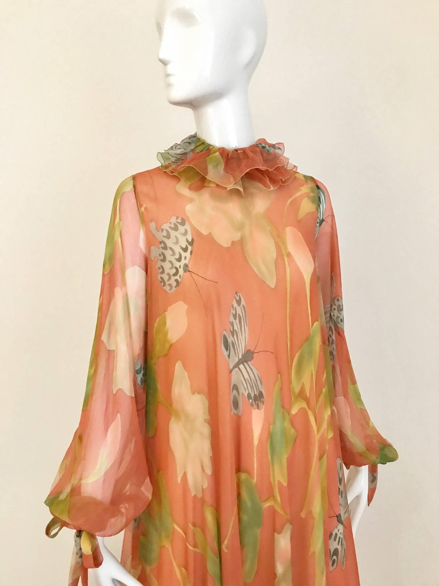 1970s Anna Weatherly Bohemian silk chiffon long sleeve dress In Good Condition In Beverly Hills, CA