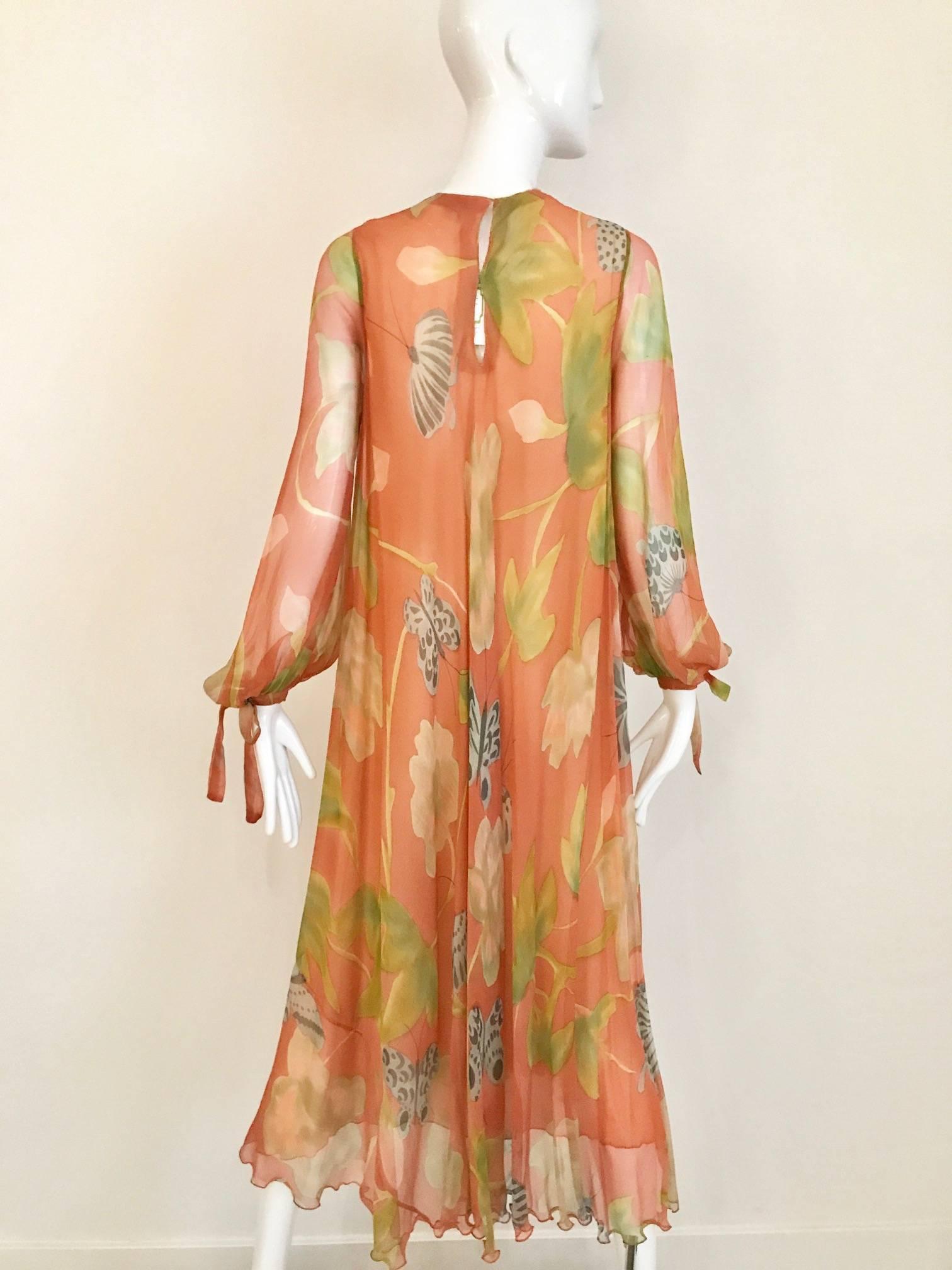 Women's 1970s Anna Weatherly Bohemian silk chiffon long sleeve dress