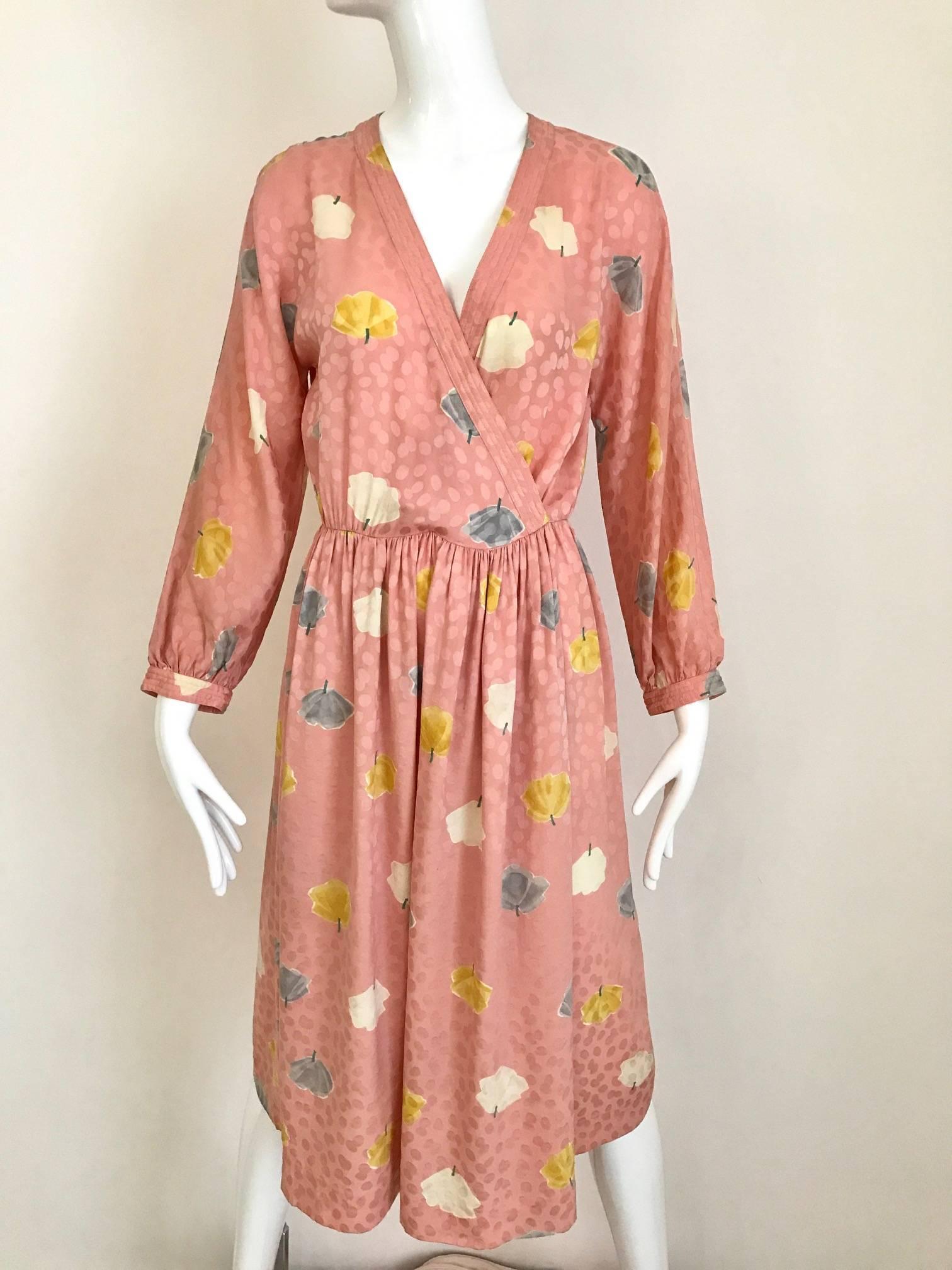 Beige 1970s Adele simpson light pink floral print wrap dress with  belt