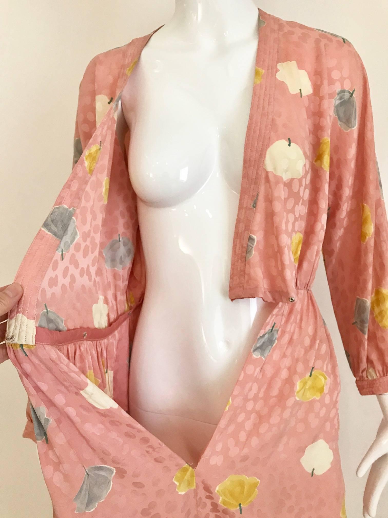Women's 1970s Adele simpson light pink floral print wrap dress with  belt