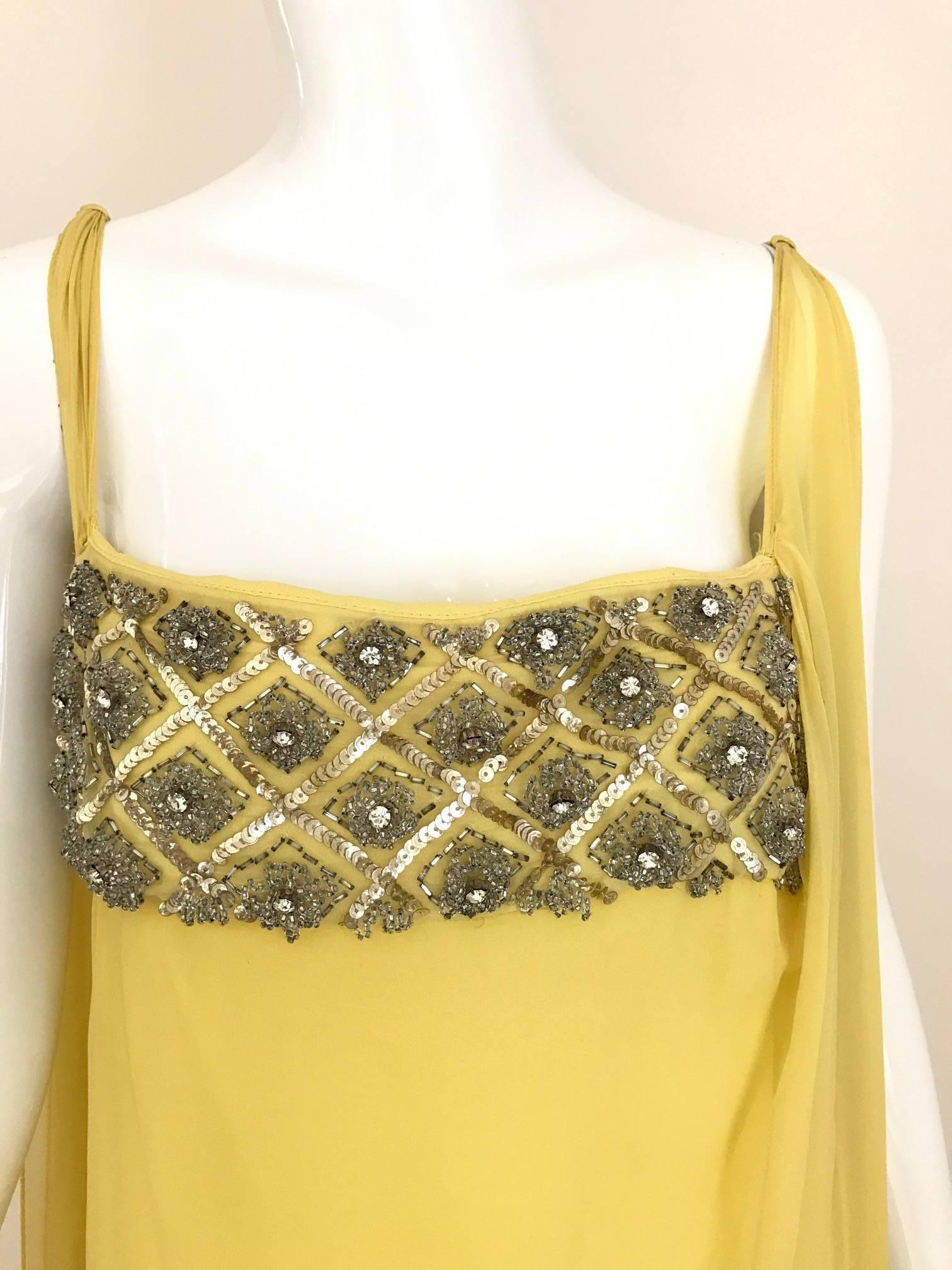 Women's 1960s Yellow Silk Chiffon Grecian gown 