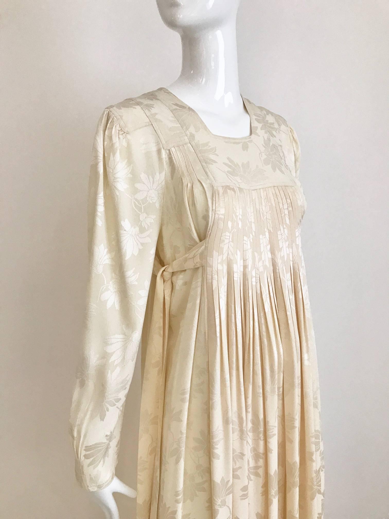 Beige 1970s Ossie Clark Ivory Silk Jacquard Maxi Dress For Sale