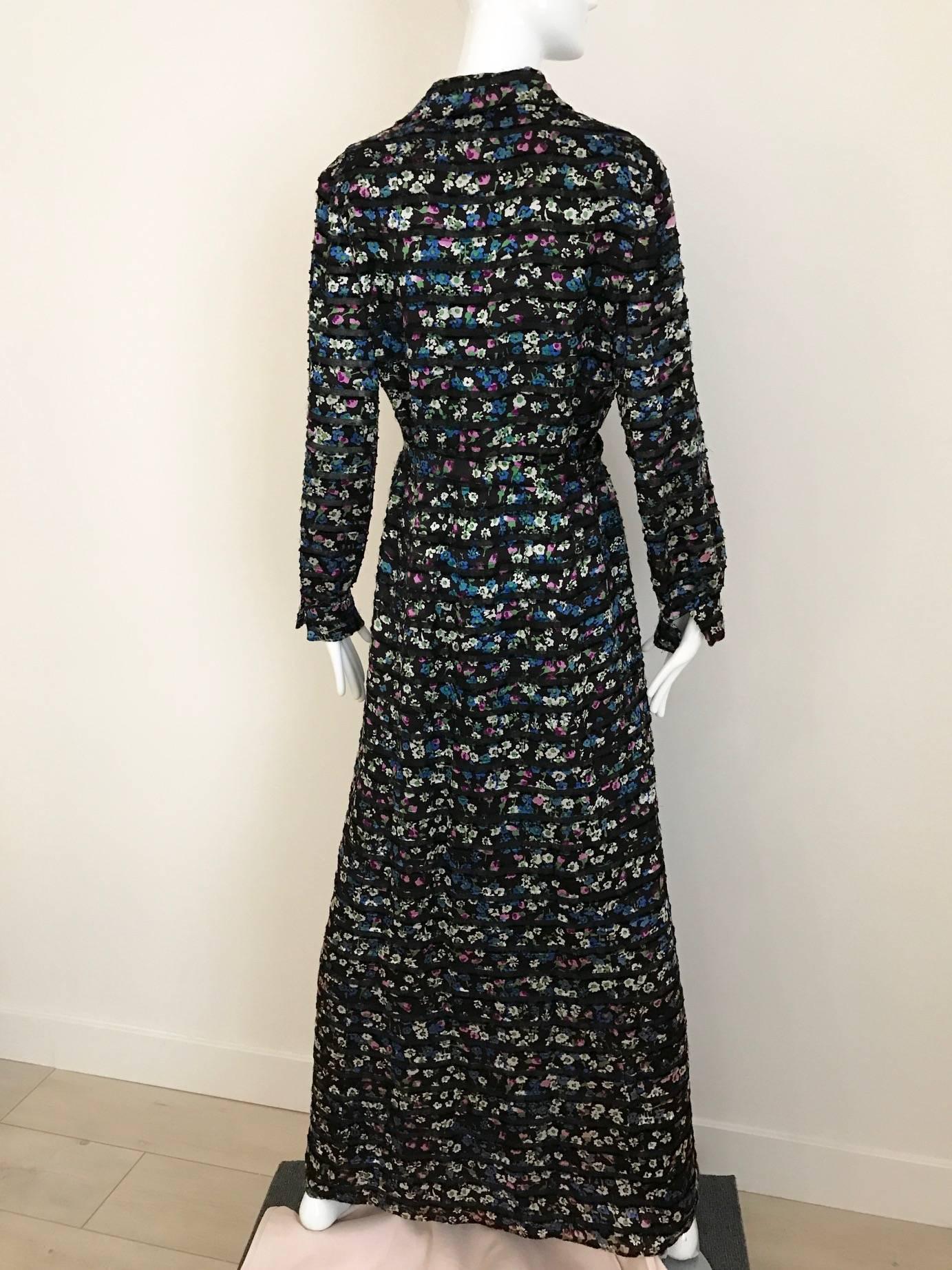 1970s Givenchy Black Silk Multi Color Floral Print Maxi Dress In Excellent Condition In Beverly Hills, CA