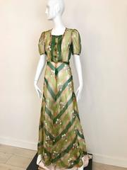 1930s Green floral print silk organza summer dress