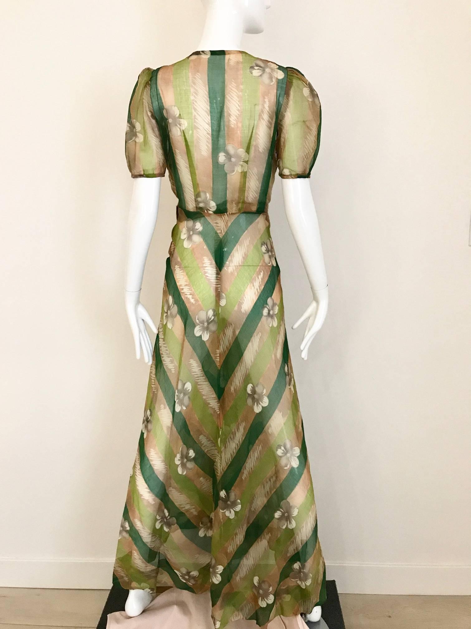 1930s Green floral print silk organza summer dress (Braun)