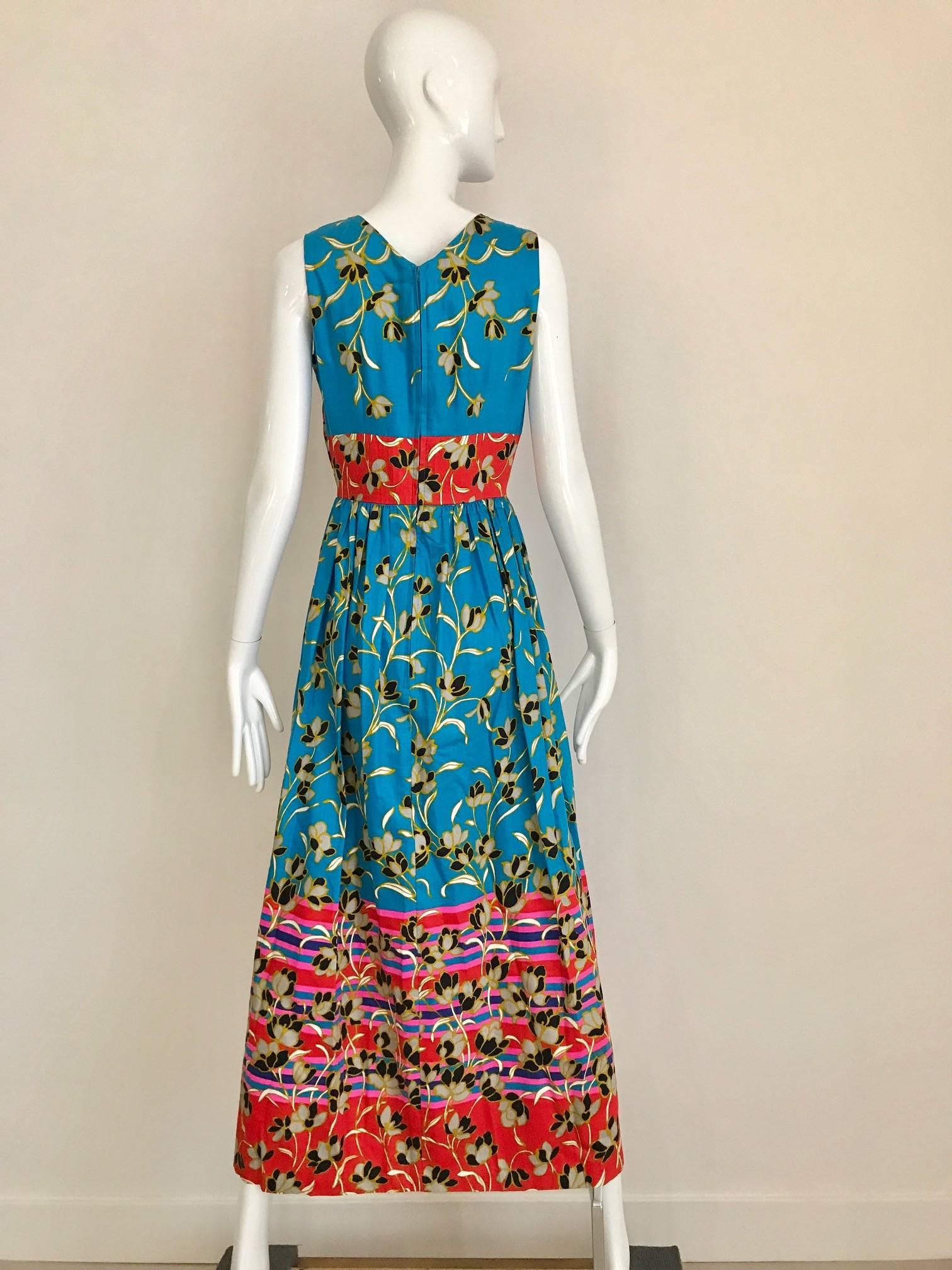 1970s Floral Print Cotton Sleeveless Summer Dress In Excellent Condition In Beverly Hills, CA