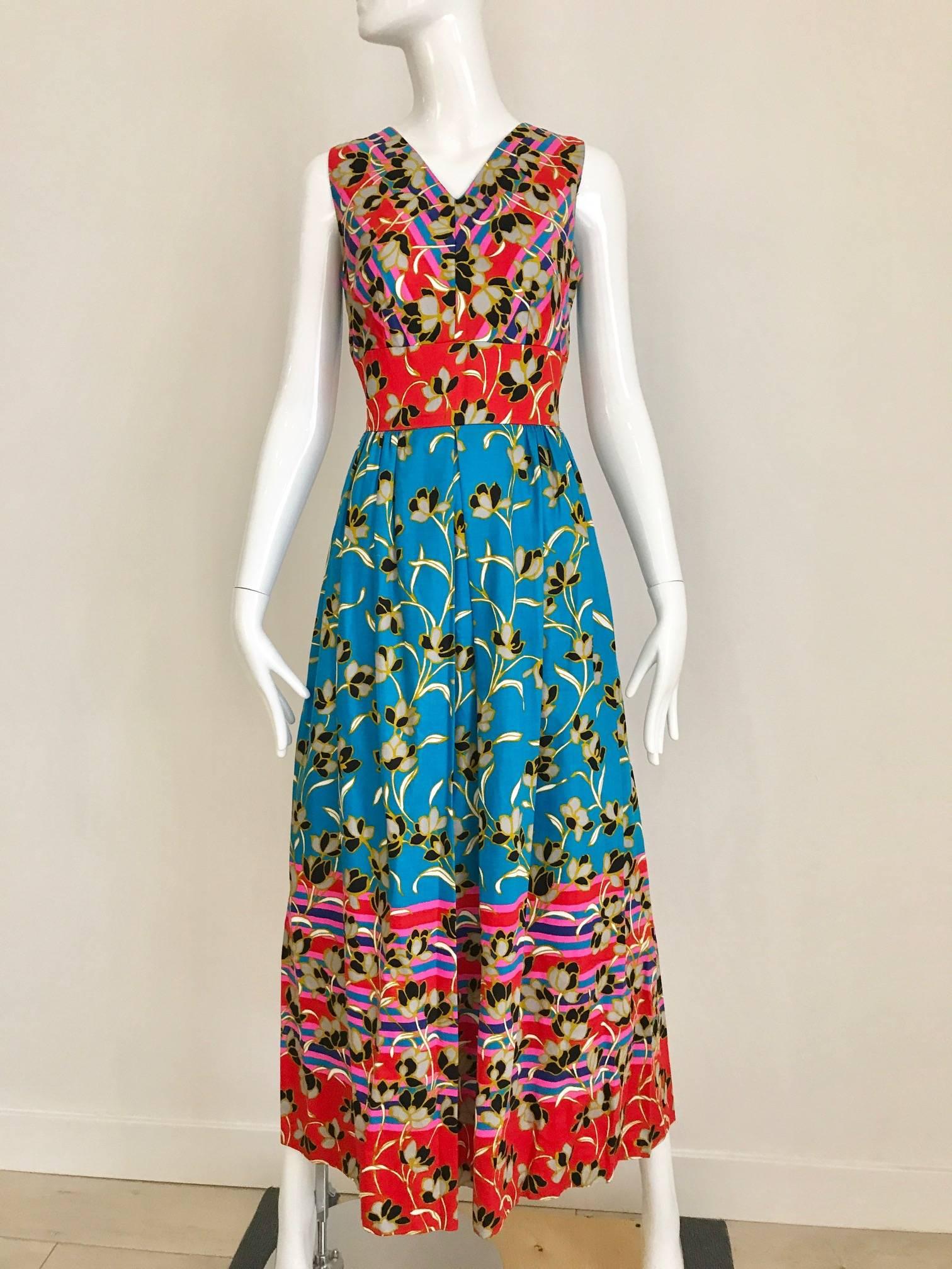 Women's 1970s Floral Print Cotton Sleeveless Summer Dress