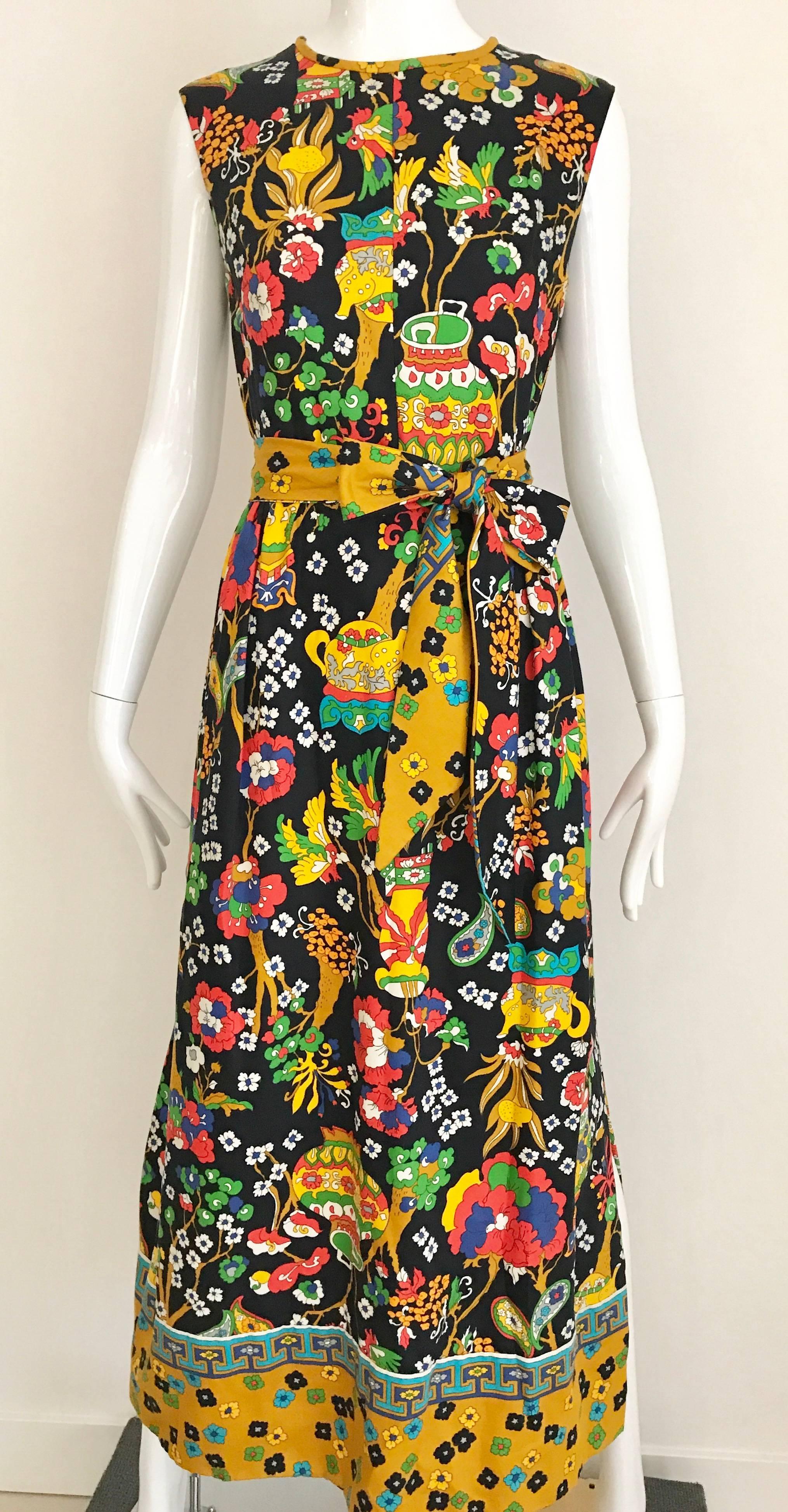1970s Multi Color Bold Print Sleeveless Cotton Maxi Dress 2