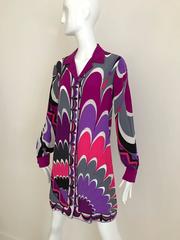 Vintage Emilio Pucci Multi Color Vibrant Mod Print Silk Mini Tunic Dress