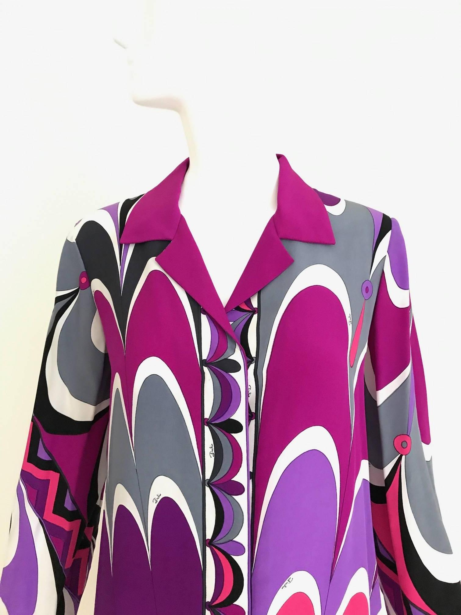 Violet Emilio Pucci - Robe tunique courte en soie imprimée Mod multicolore éclatant, vintage en vente