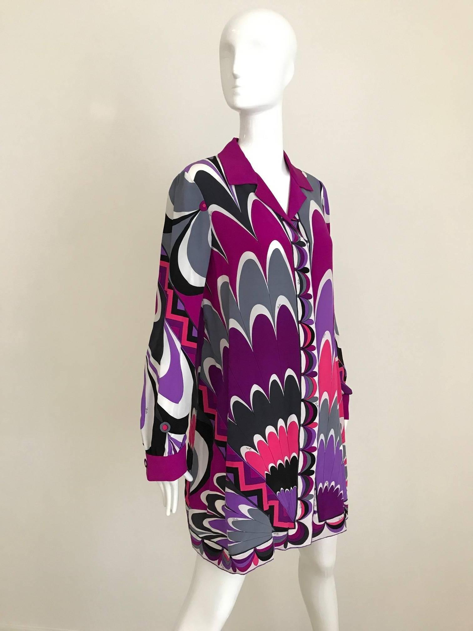 Emilio Pucci - Robe tunique courte en soie imprimée Mod multicolore éclatant, vintage Excellent état - En vente à Beverly Hills, CA