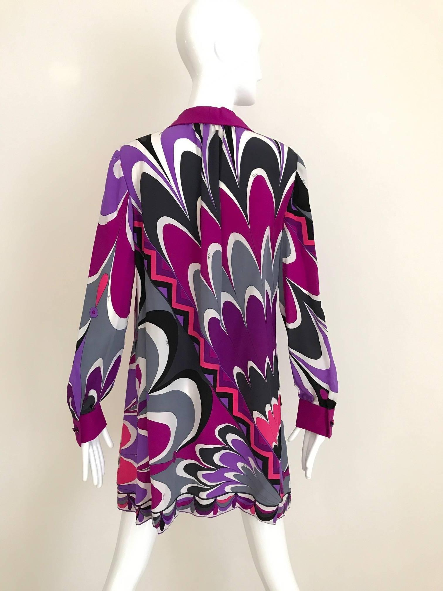 Purple Vintage Emilio Pucci Multi Color Vibrant Mod Print Silk Mini Tunic Dress For Sale