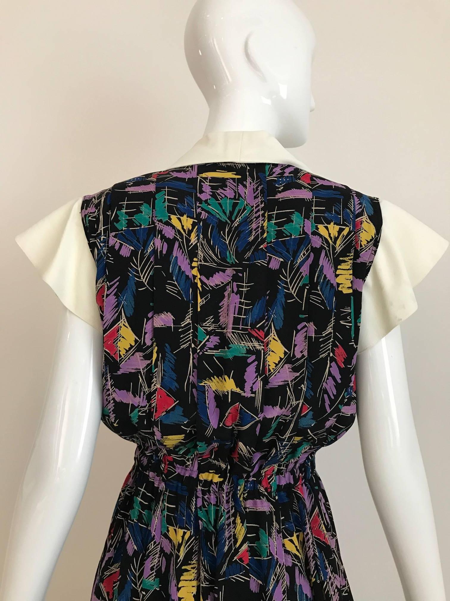 Women's 1970s CHLOE Abstract Print Multi Color Print Silk  Dress For Sale