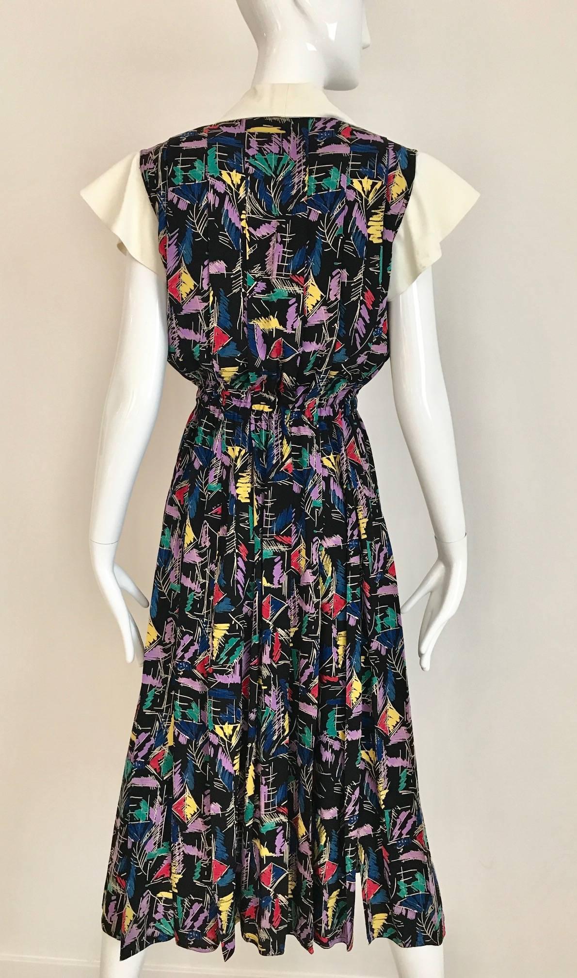Black 1970s CHLOE Abstract Print Multi Color Print Silk  Dress For Sale