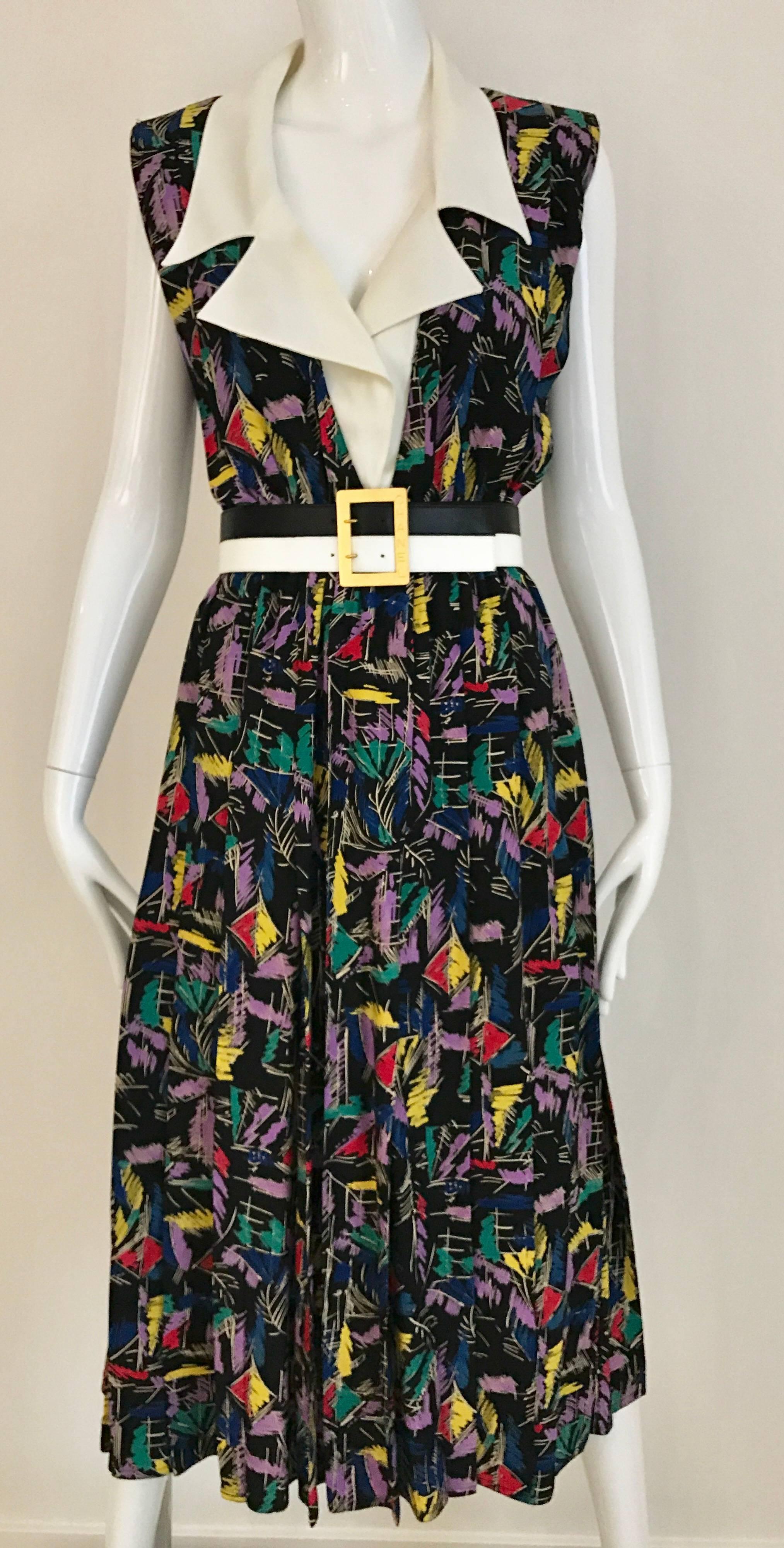 1970s CHLOE Abstract Print Multi Color Print Silk  Dress For Sale 3