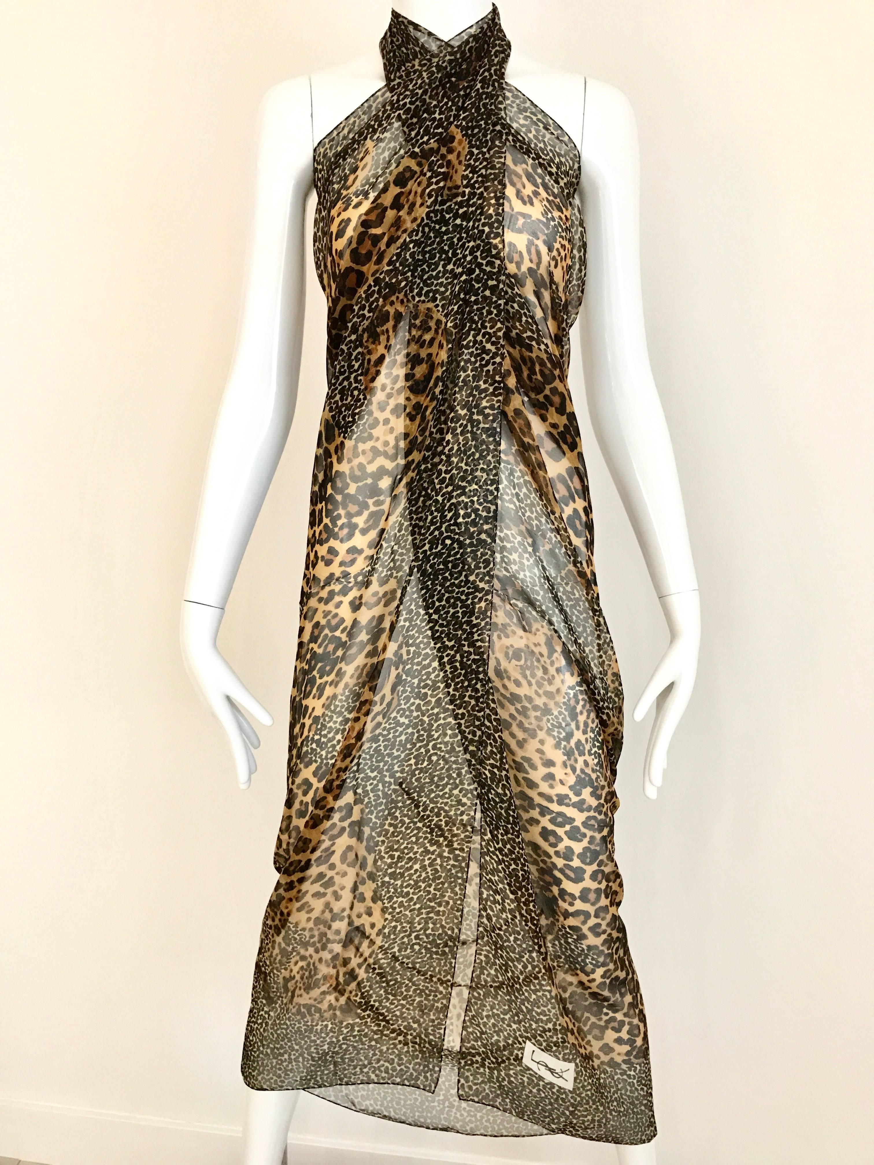1980s Yves Saint Laurent Leopard Print Large Silk Scarf In Excellent Condition In Beverly Hills, CA