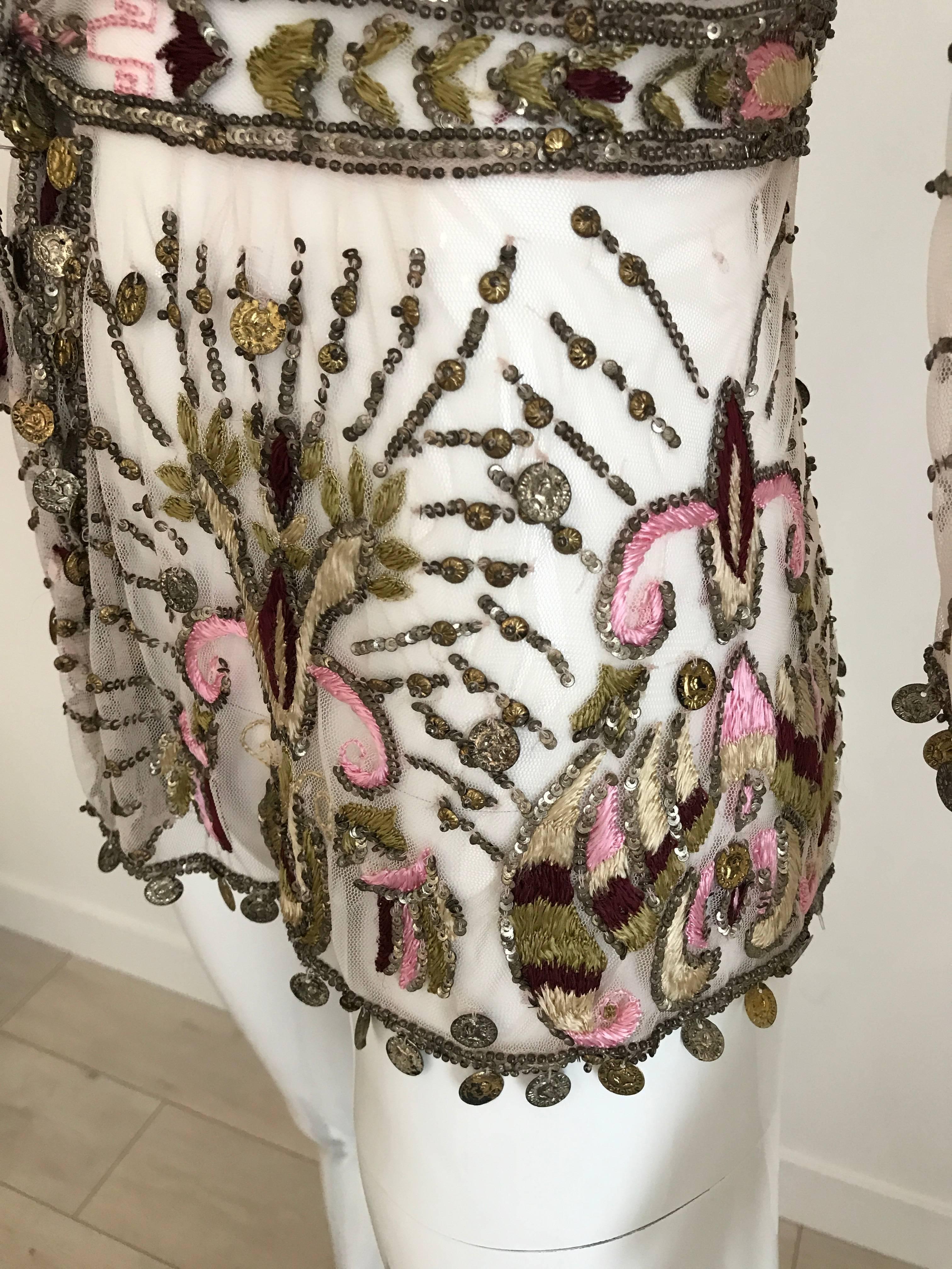 Beige Roberto Cavalli Pale Pink Sheer Mesh Embroidered Beaded Cardigan Jacket