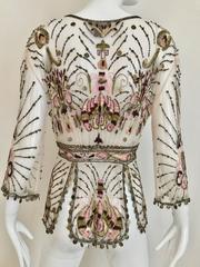 Roberto Cavalli Pale Pink Sheer Mesh Embroidered Beaded Cardigan Jacket