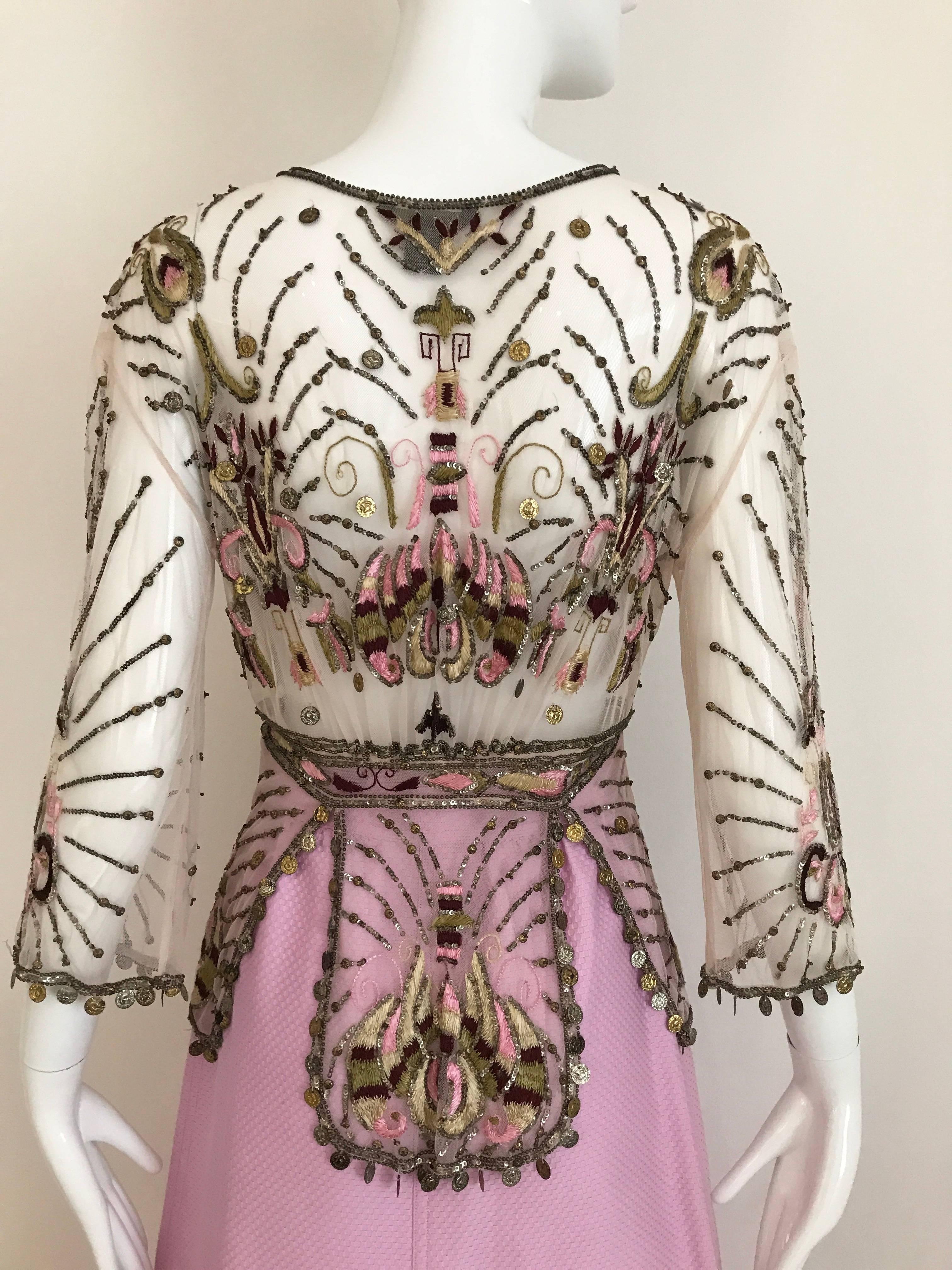 Women's Roberto Cavalli Pale Pink Sheer Mesh Embroidered Beaded Cardigan Jacket