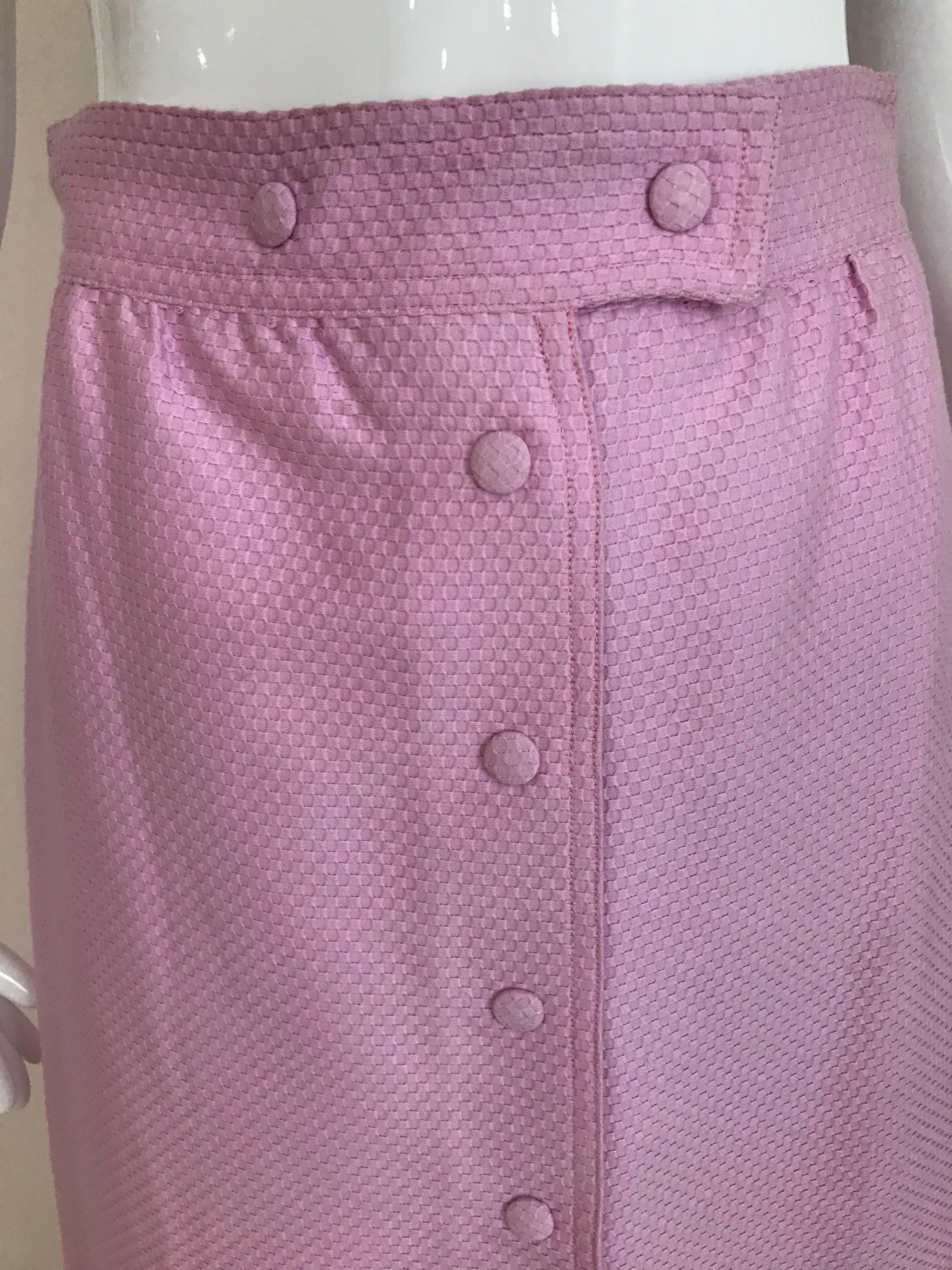 1970s Courrege Pink A Line Maxi Cotton Skirt In Excellent Condition For Sale In Beverly Hills, CA
