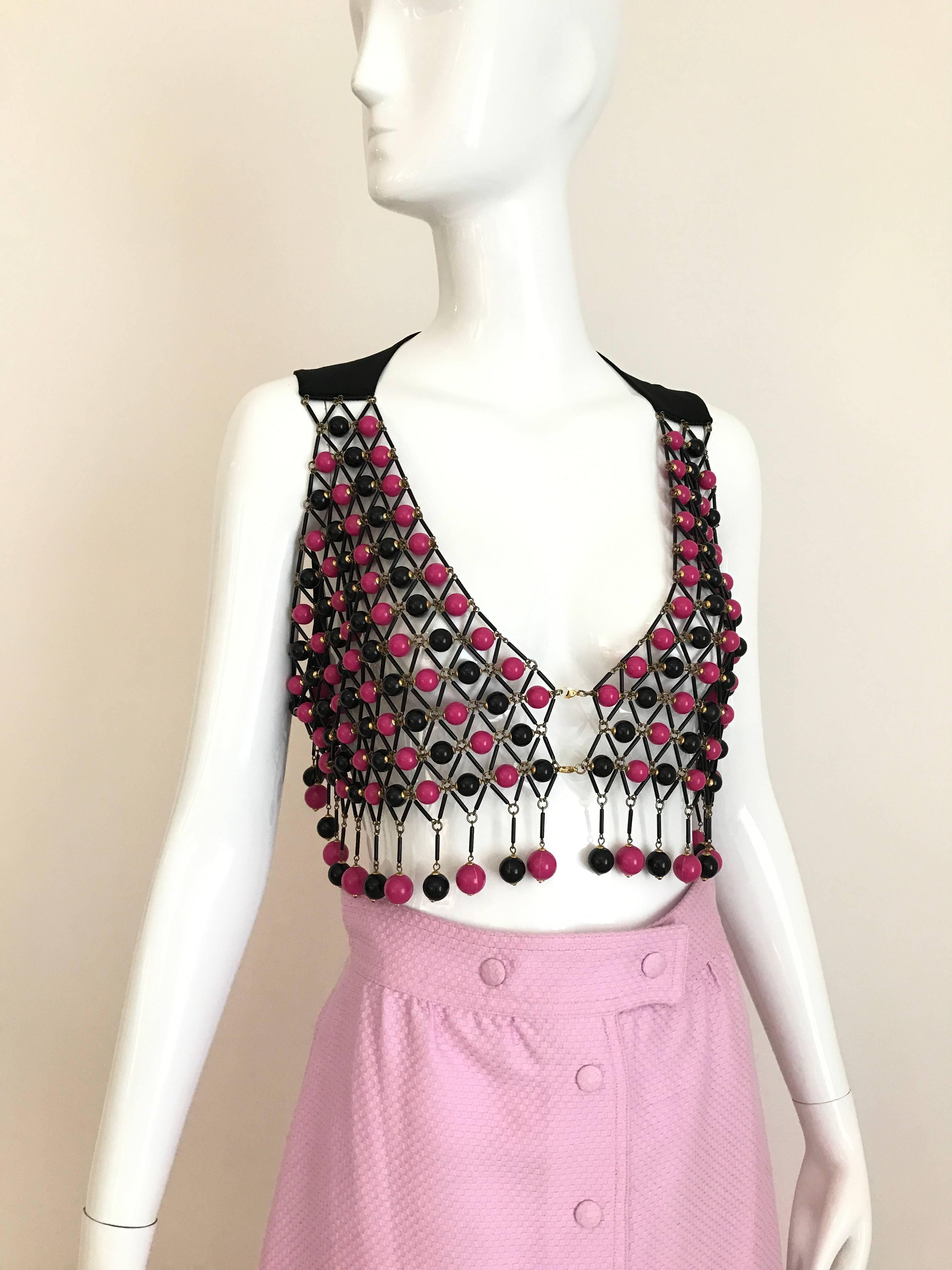 Courrège - Jupe longue trapèze en coton rose, années 1970 en vente 2