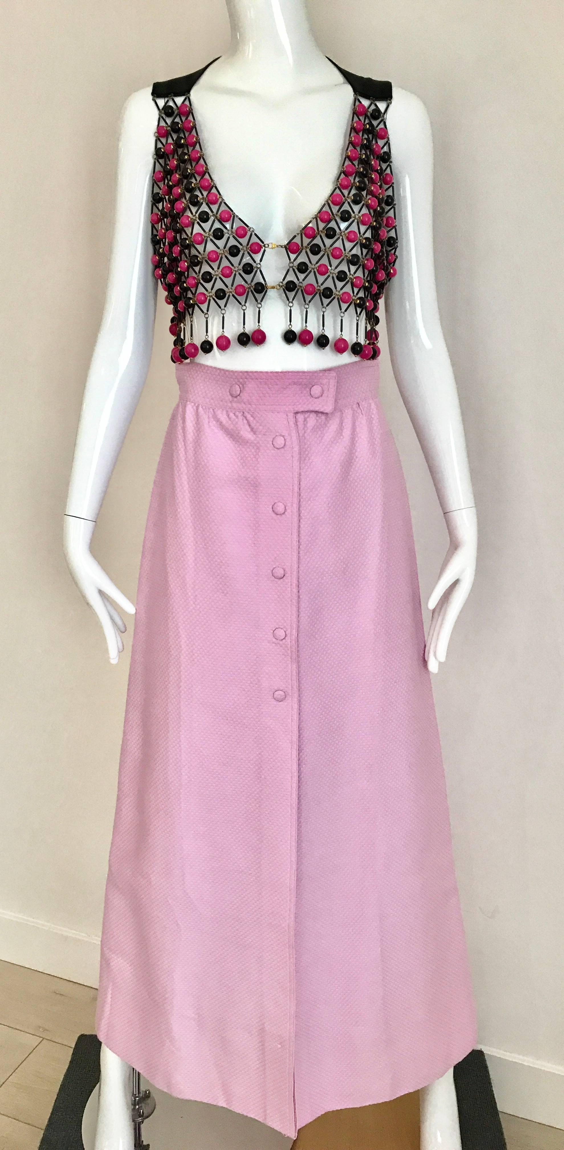 1970s Courrege Pink A Line Maxi Cotton Skirt For Sale 1