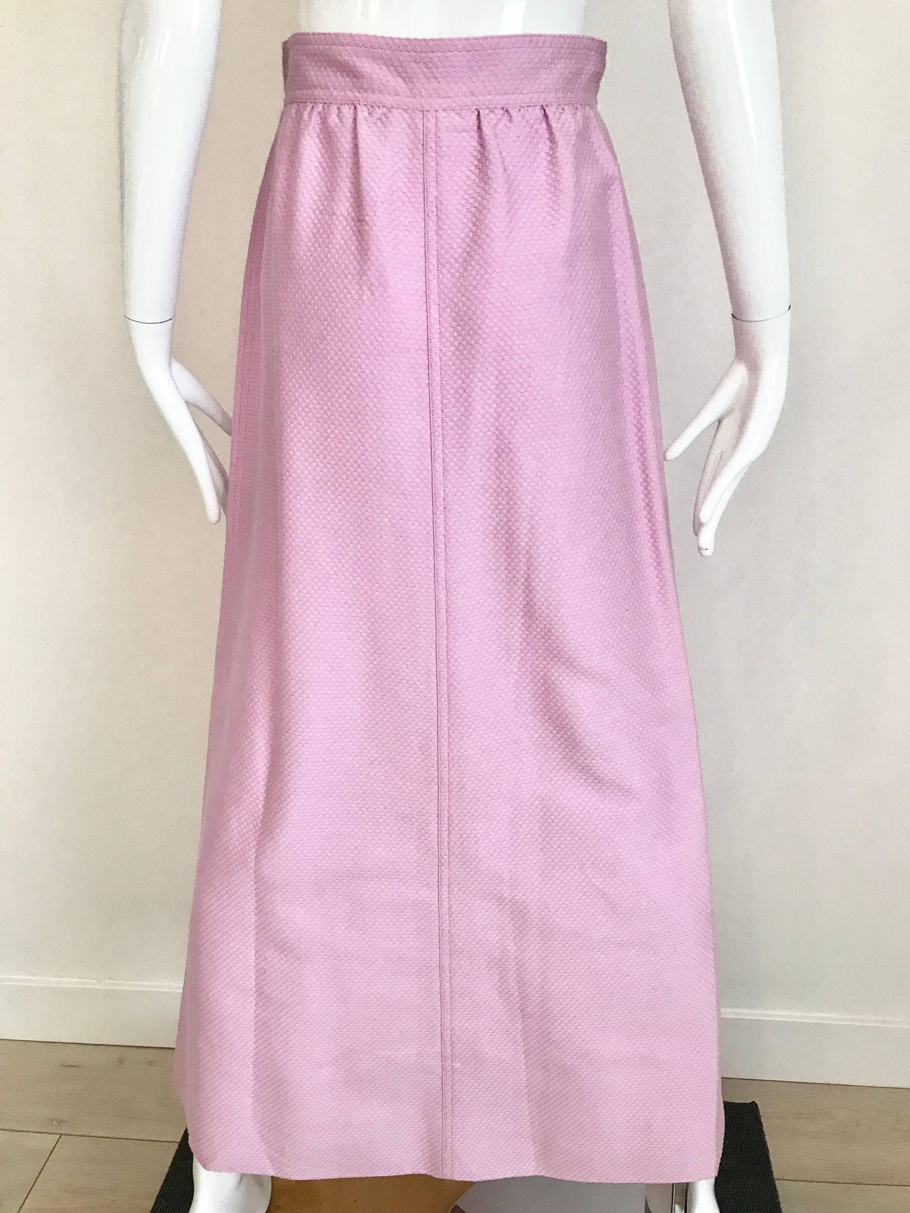 1970s Courrege Pink A Line Maxi Cotton Skirt For Sale 2