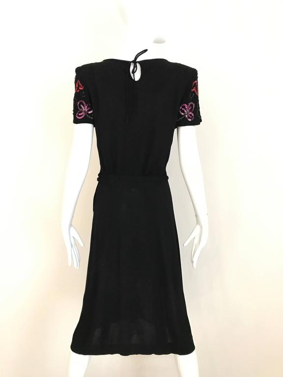 1940s Black Crepe Sheath Dress with Multi Color Sequins For Sale 4