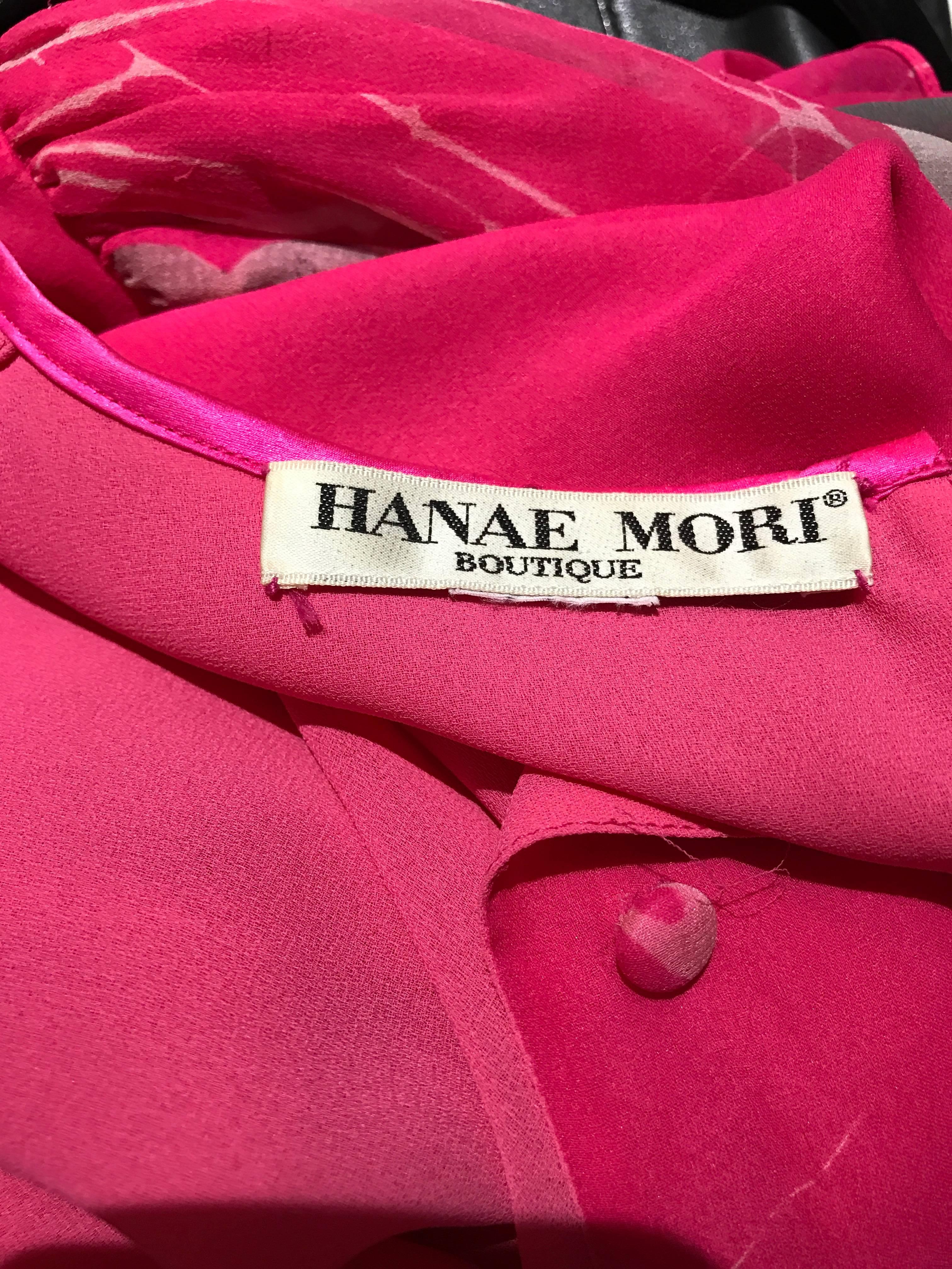 1970s Hanae Mori Hot Pink Maxi Print Dress In Excellent Condition In Beverly Hills, CA