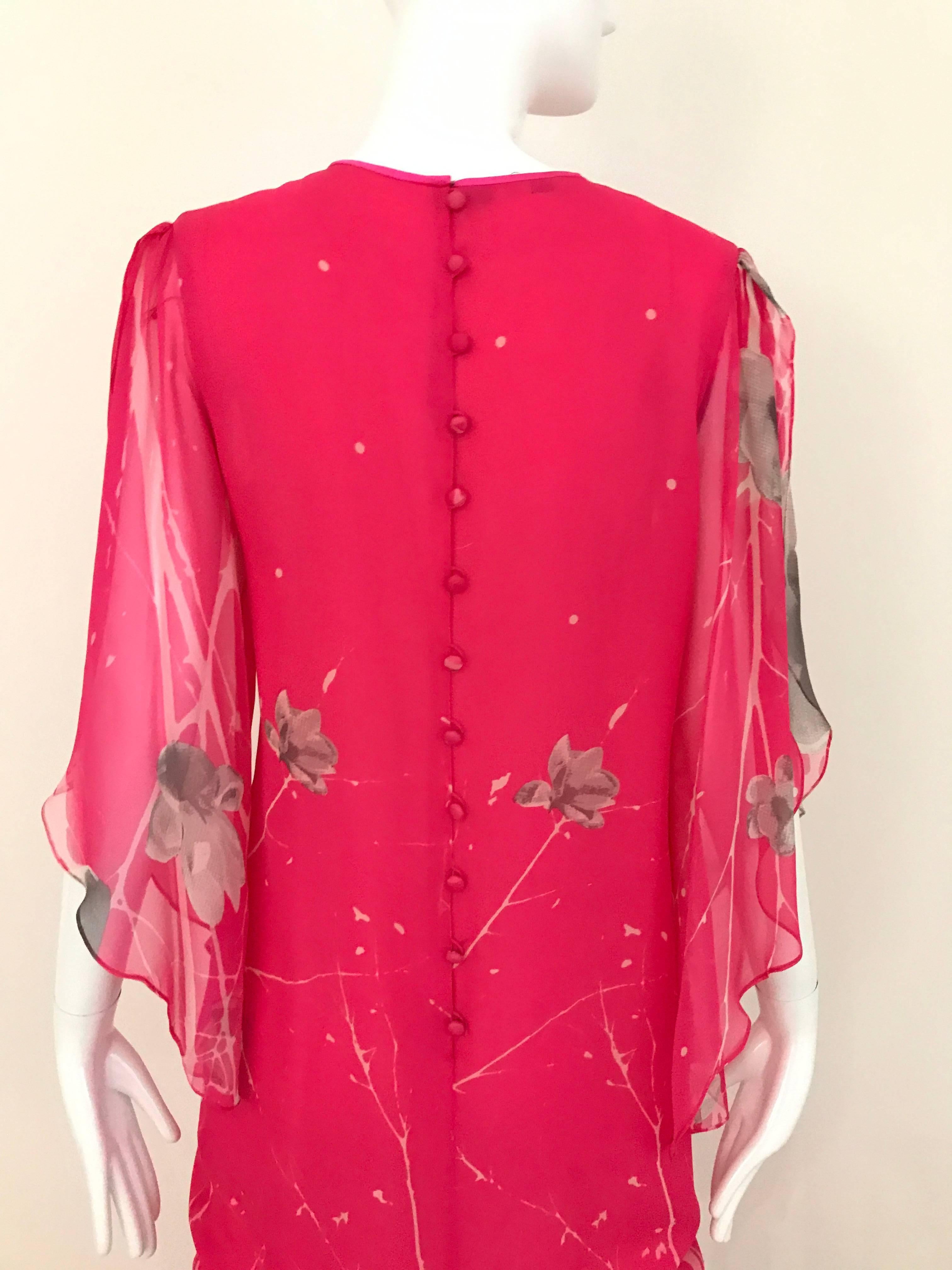 Women's 1970s Hanae Mori Hot Pink Maxi Print Dress
