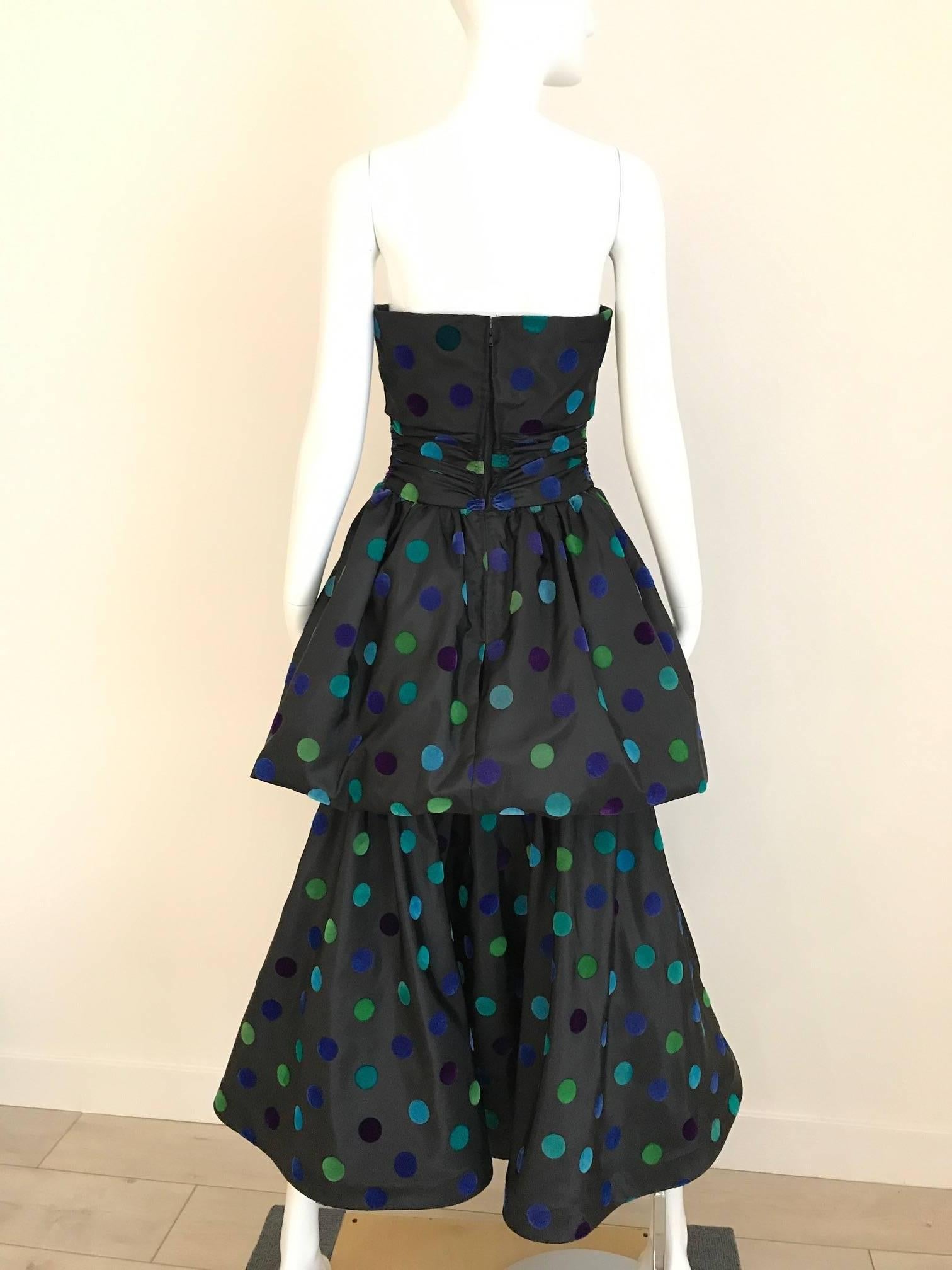 Black Nina Ricci Vintage Strapless Multi Color Polkadot Gown