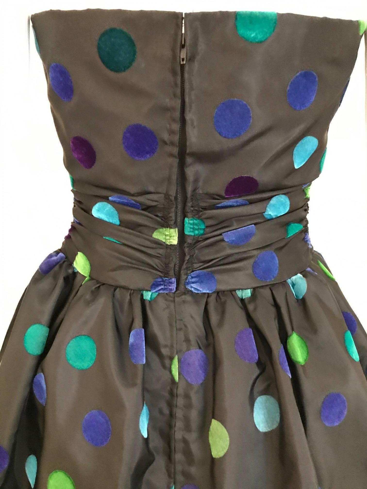 Women's Nina Ricci Vintage Strapless Multi Color Polkadot Gown