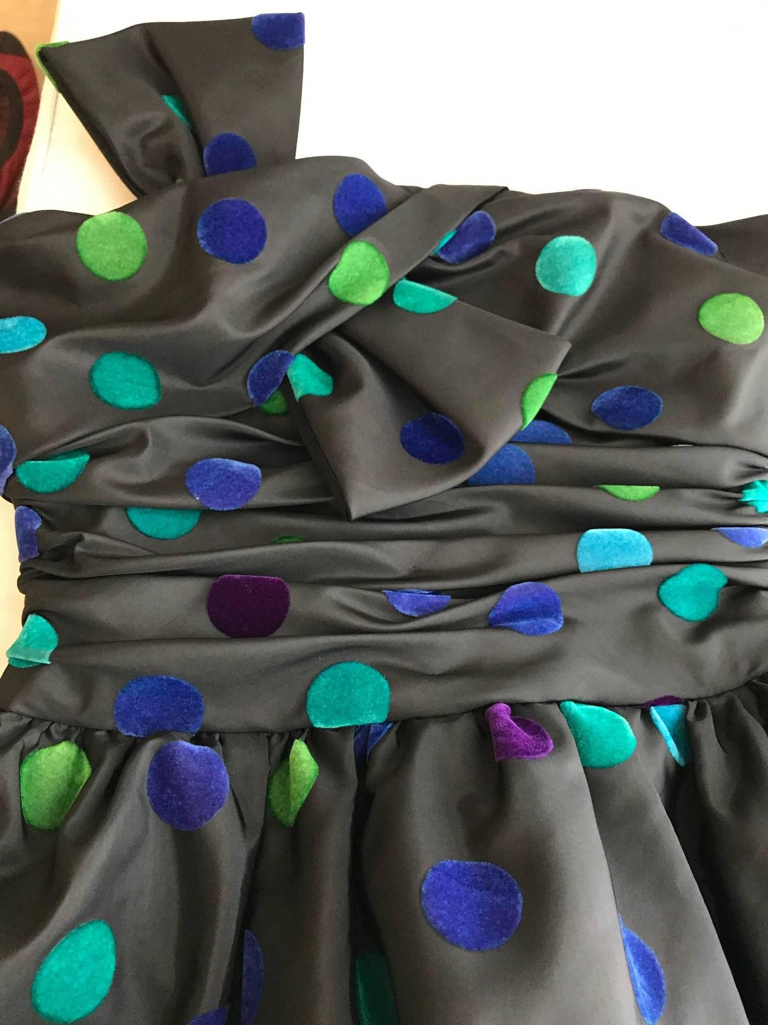 Nina Ricci Vintage Strapless Multi Color Polkadot Gown 1