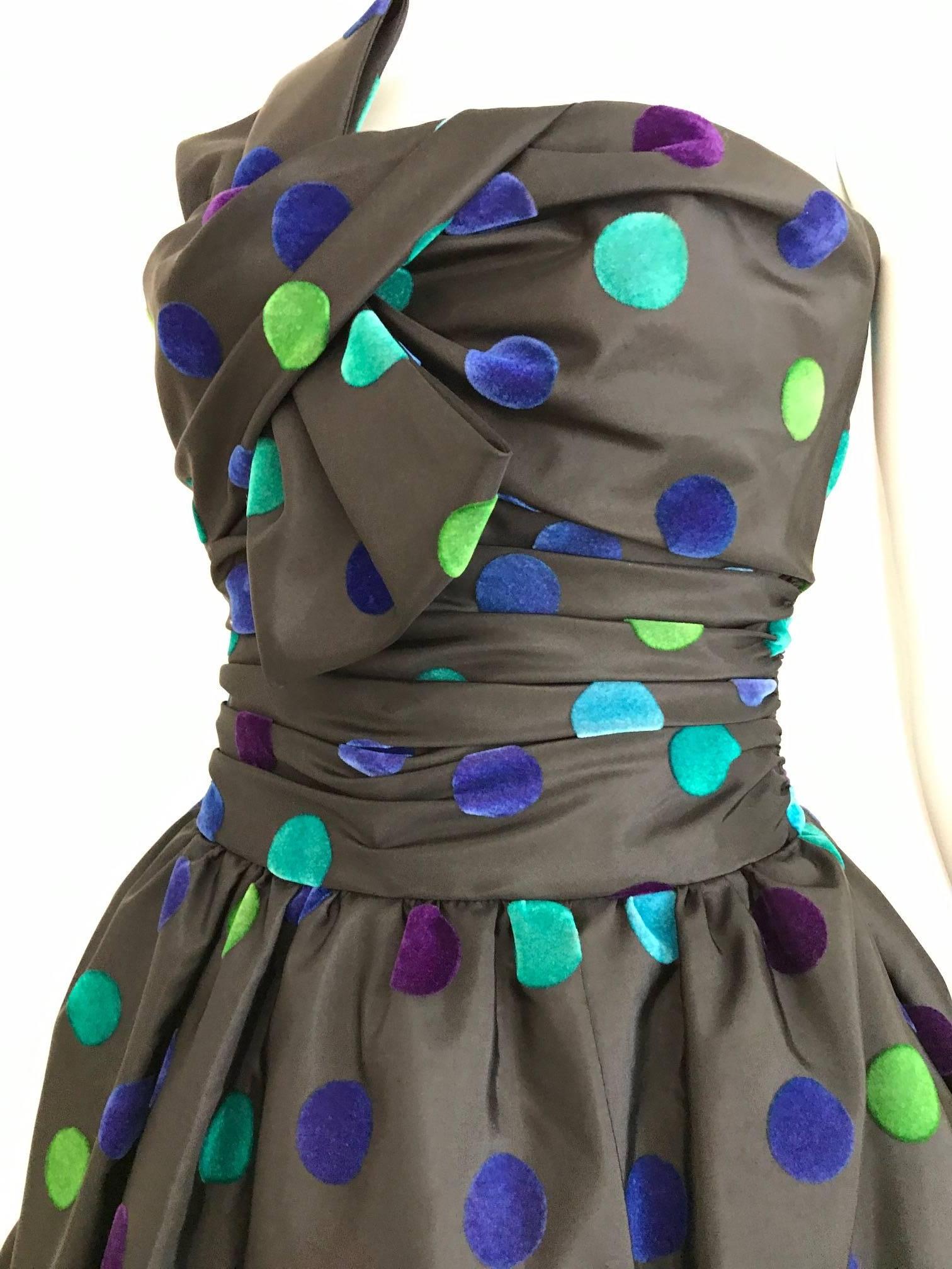 Nina Ricci Vintage Strapless Multi Color Polkadot Gown 2