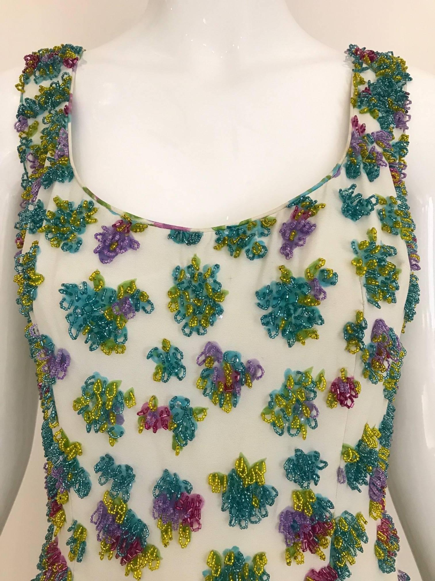 Women's 1950s Multi Color Beaded Sleeveles Cocktail Dress