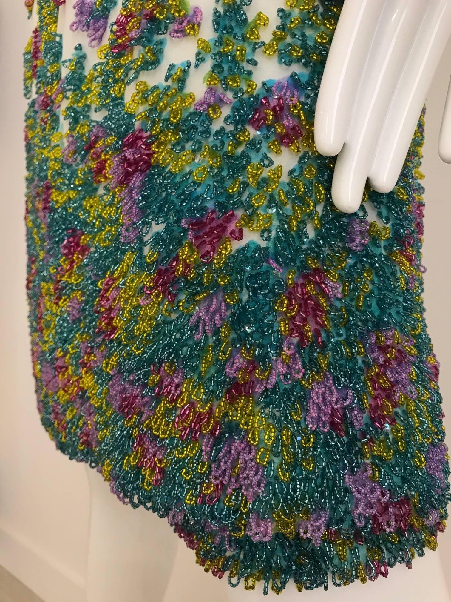 1950s Multi Color Beaded Sleeveles Cocktail Dress In Good Condition In Beverly Hills, CA