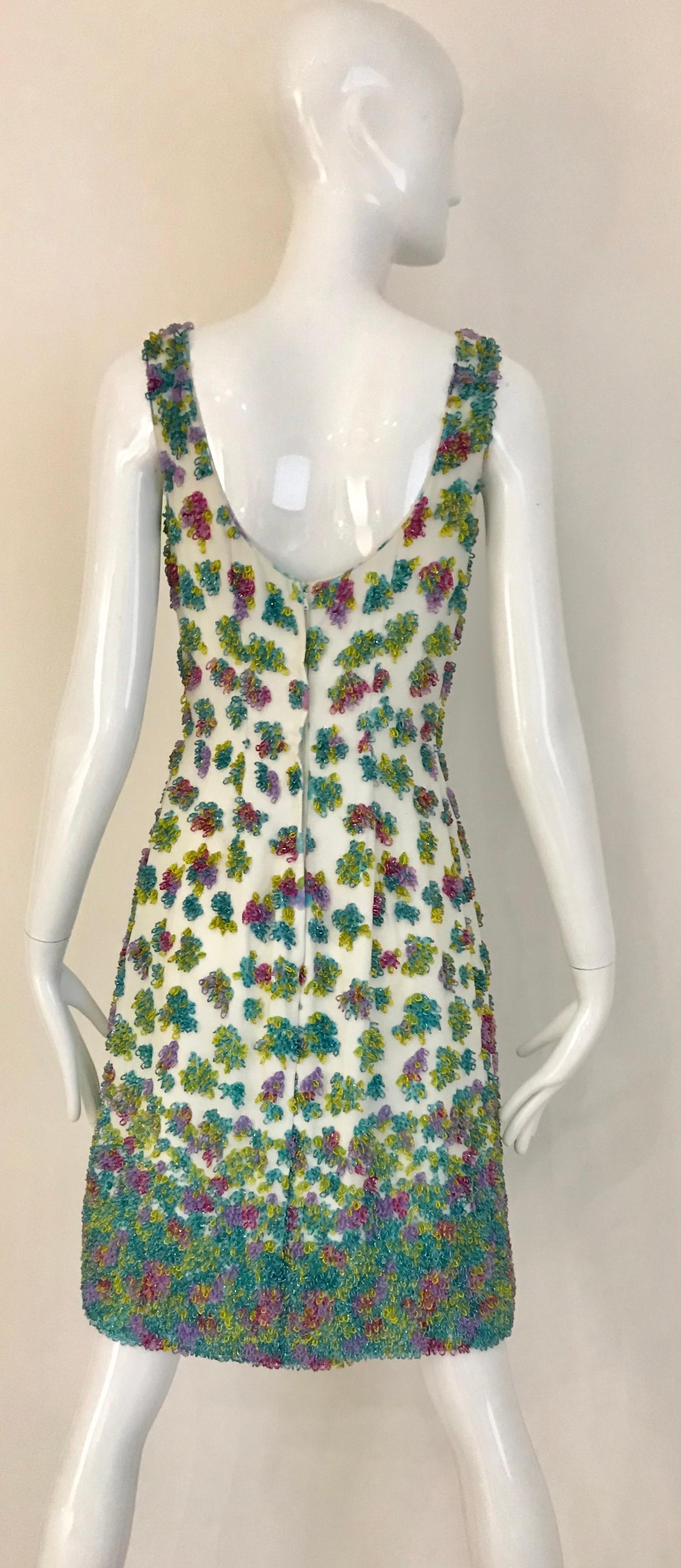 Brown 1950s Multi Color Beaded Sleeveles Cocktail Dress